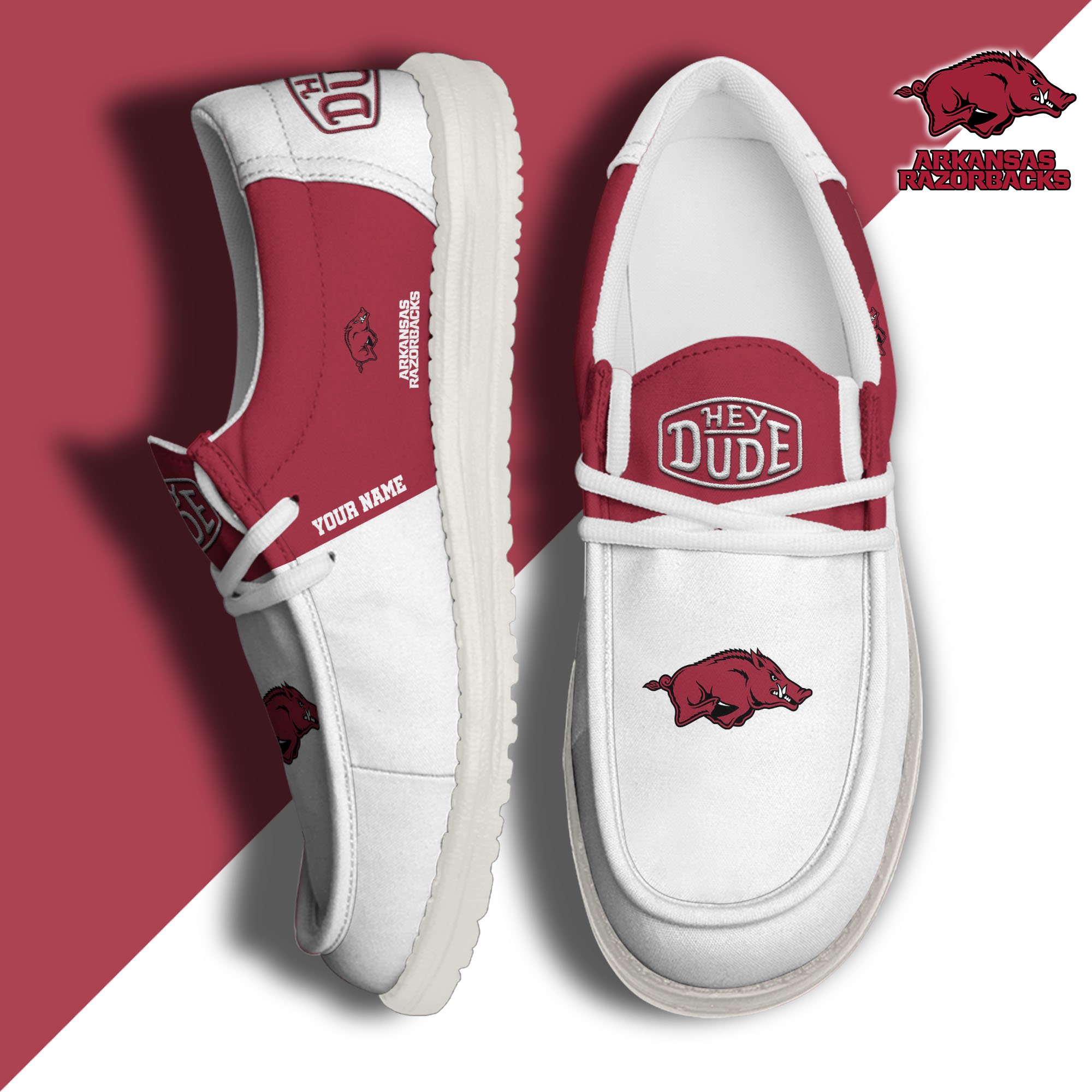 JWFancy Arkansas Razorbacks Hey Dude Shoes Wally Men's Lace Up Loafers Comfortable For Men And Women