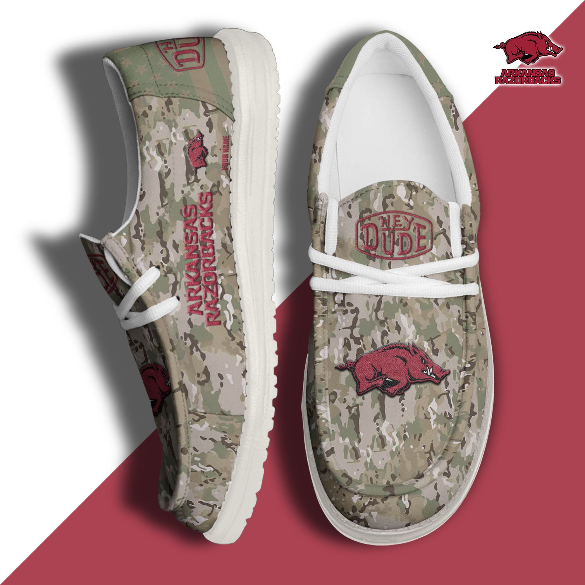 JWFancy Arkansas Razorbacks Hey Dude Shoes Wally Men's Lace Up Loafers Comfortable For Men And Women