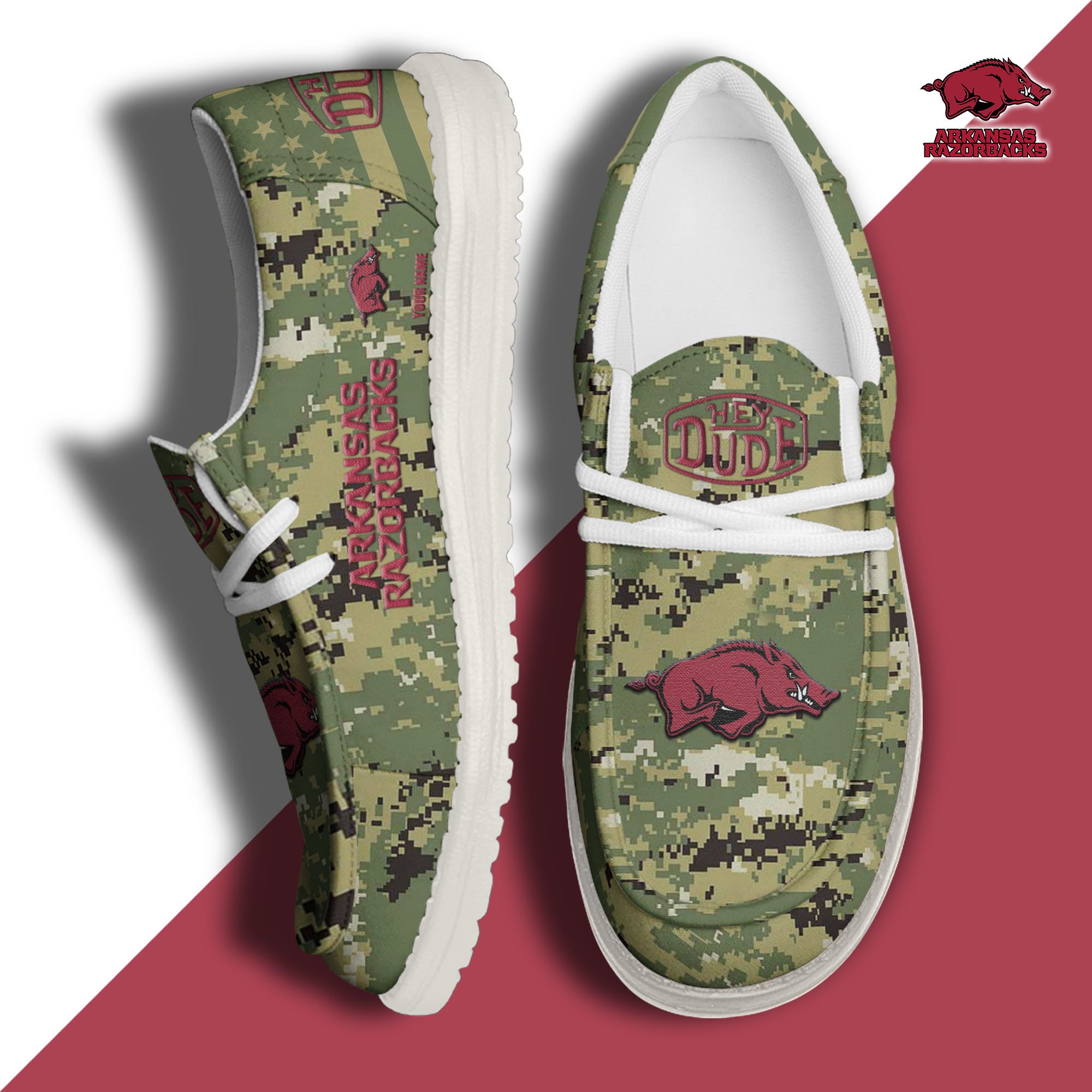 JWFancy Arkansas Razorbacks Hey Dude Shoes Wally Men's Lace Up Loafers Comfortable For Men And Women