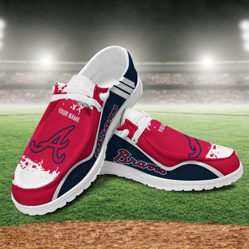 JWFancy Atlanta Braves Hey Dude Shoes Wally Men's Lace Up Loafers Comfortable For Men And Women