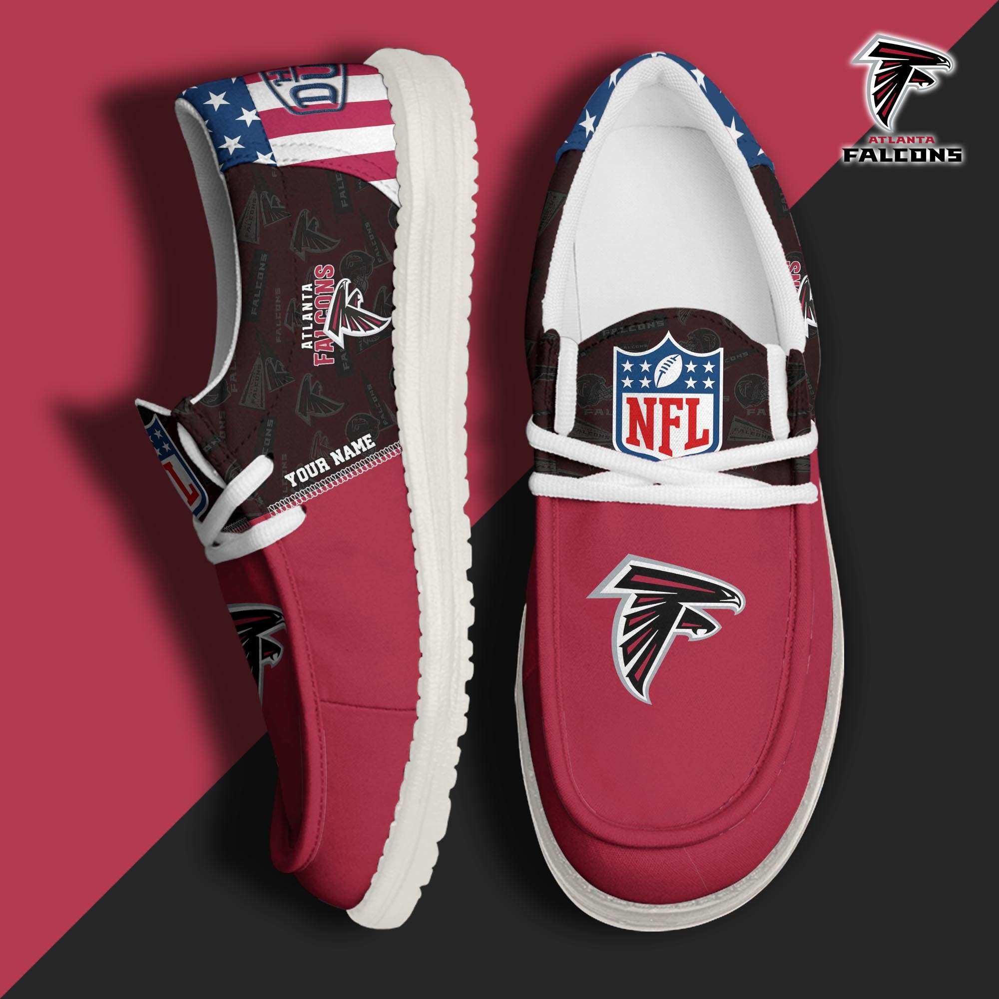 JWFancy Atlanta Falcons Hey Dude Shoes Wally Men's Lace Up Loafers Comfortable For Men And Women