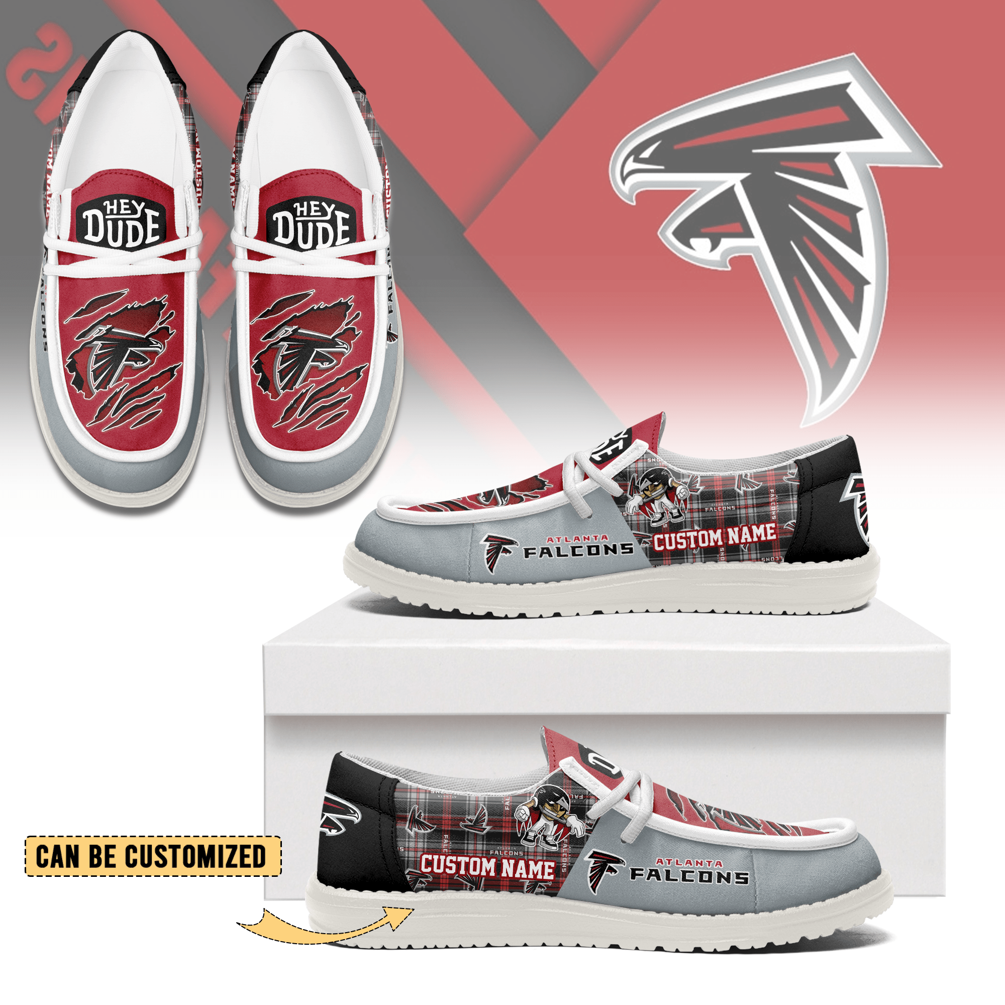 JWFancy Atlanta Falcons Hey Dude Shoes Wally Men’s Lace Up Loafers Comfortable For Men And Women