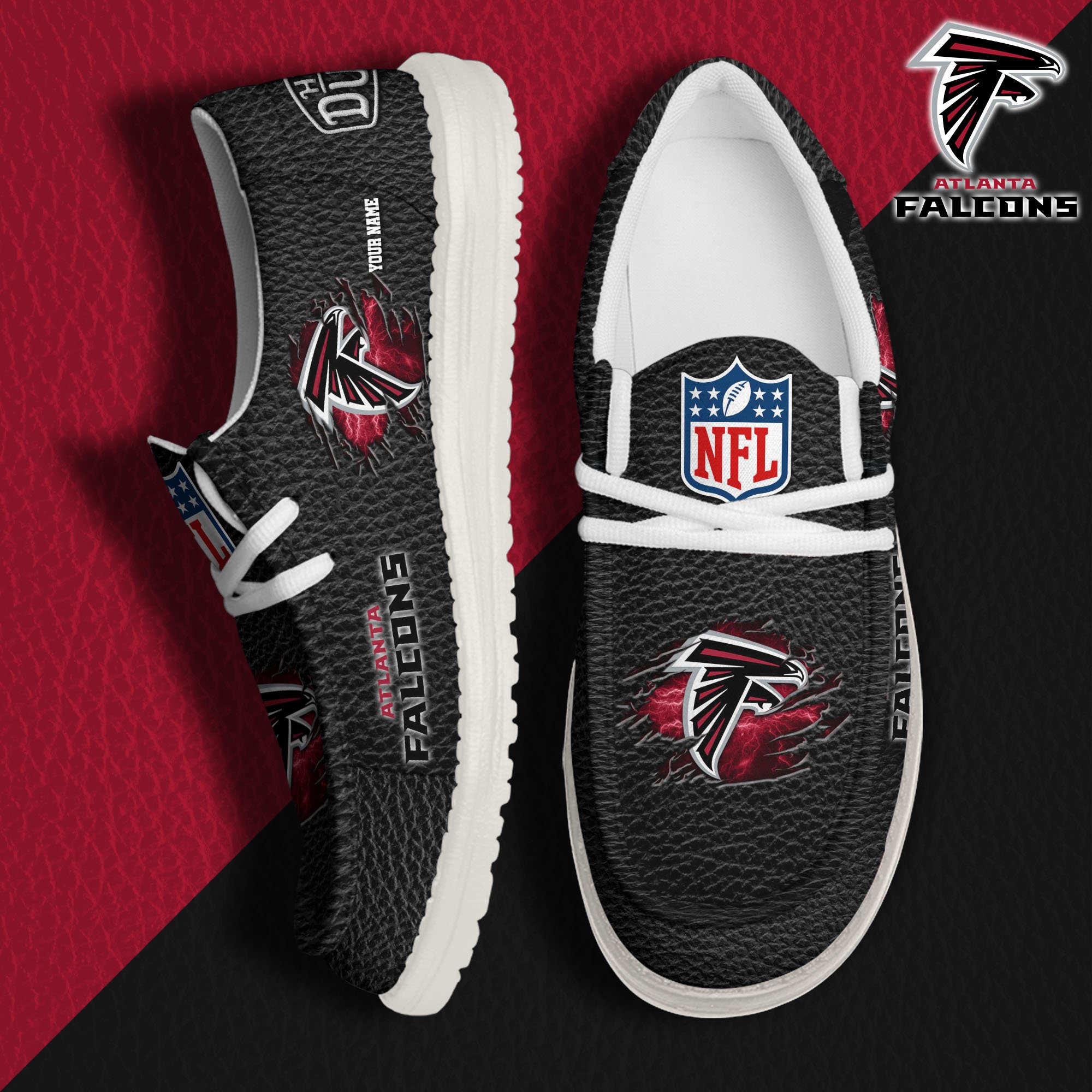 JWFancy Atlanta Falcons Hey Dude Shoes Wally Men's Lace Up Loafers Comfortable For Men And Women