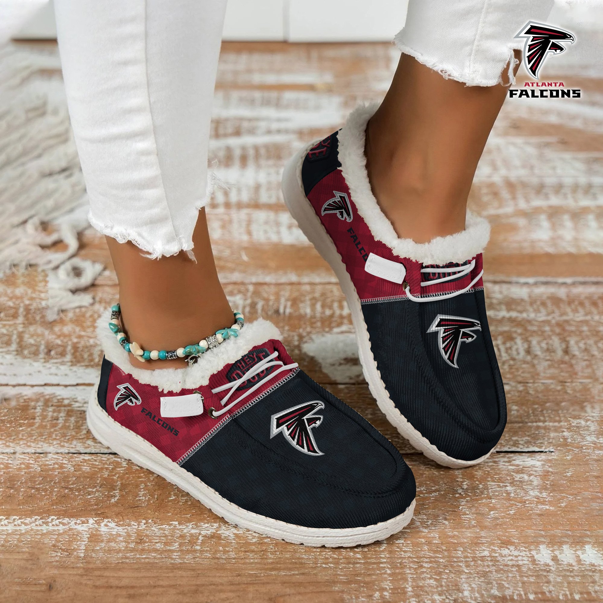JWFancy Atlanta Falcons Personalized Hey Dude With Warm Fur Lining Shoes For Men And Women