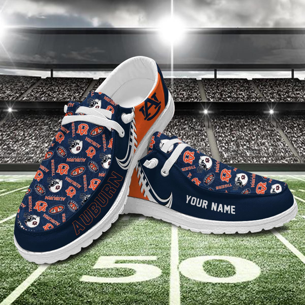 JWFancy Auburn Tigers Hey Dude Shoes Wally Men's Lace Up Loafers Comfortable For Men And Women