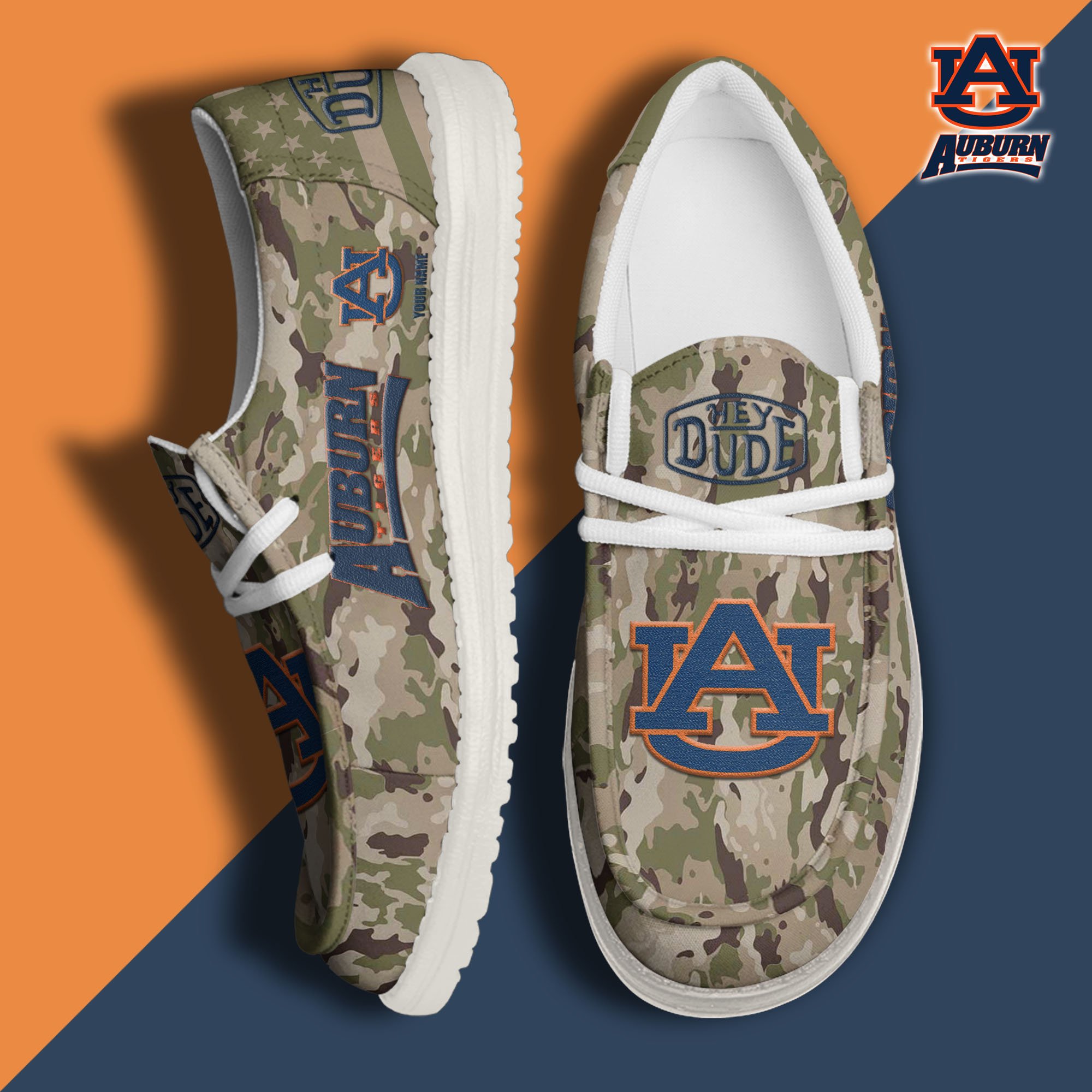 JWFancy Auburn Tigers Hey Dude Shoes Wally Men's Lace Up Loafers Comfortable For Men And Women