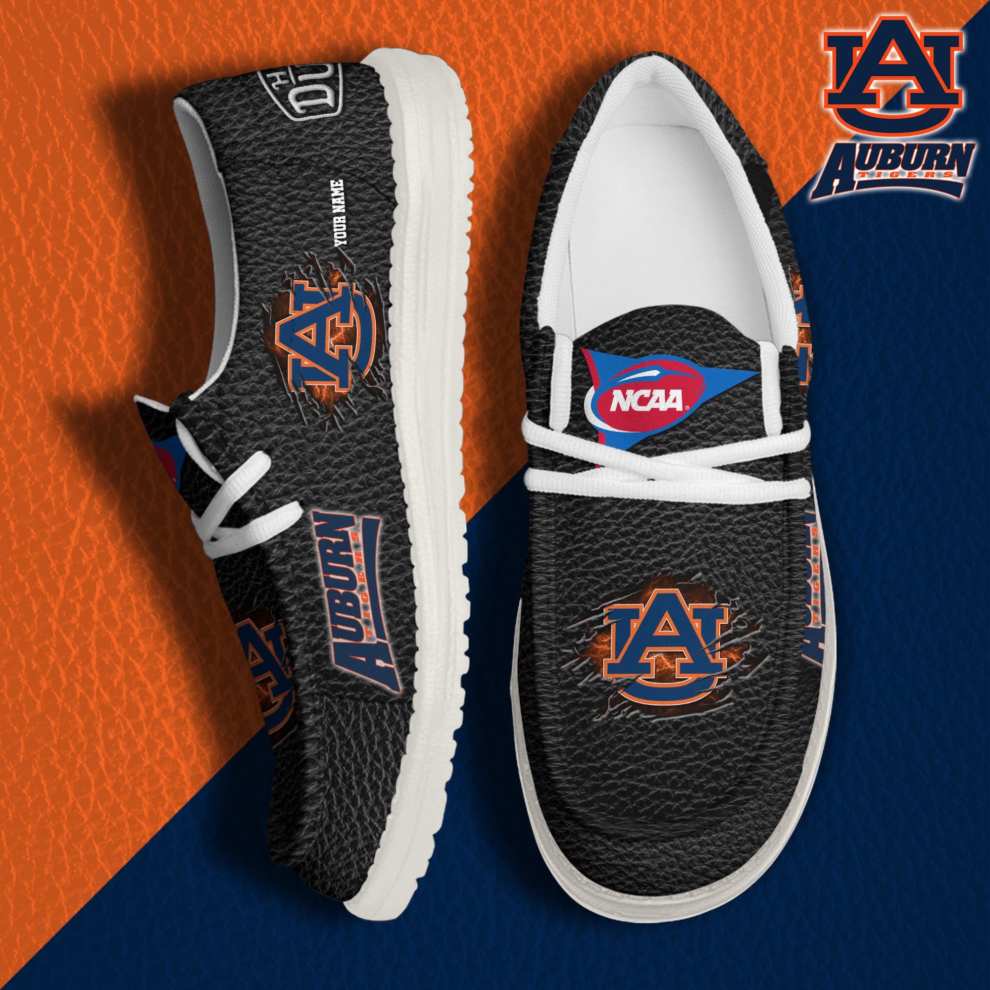 JWFancy Auburn Tigers Hey Dude Shoes Wally Men's Lace Up Loafers Comfortable For Men And Women