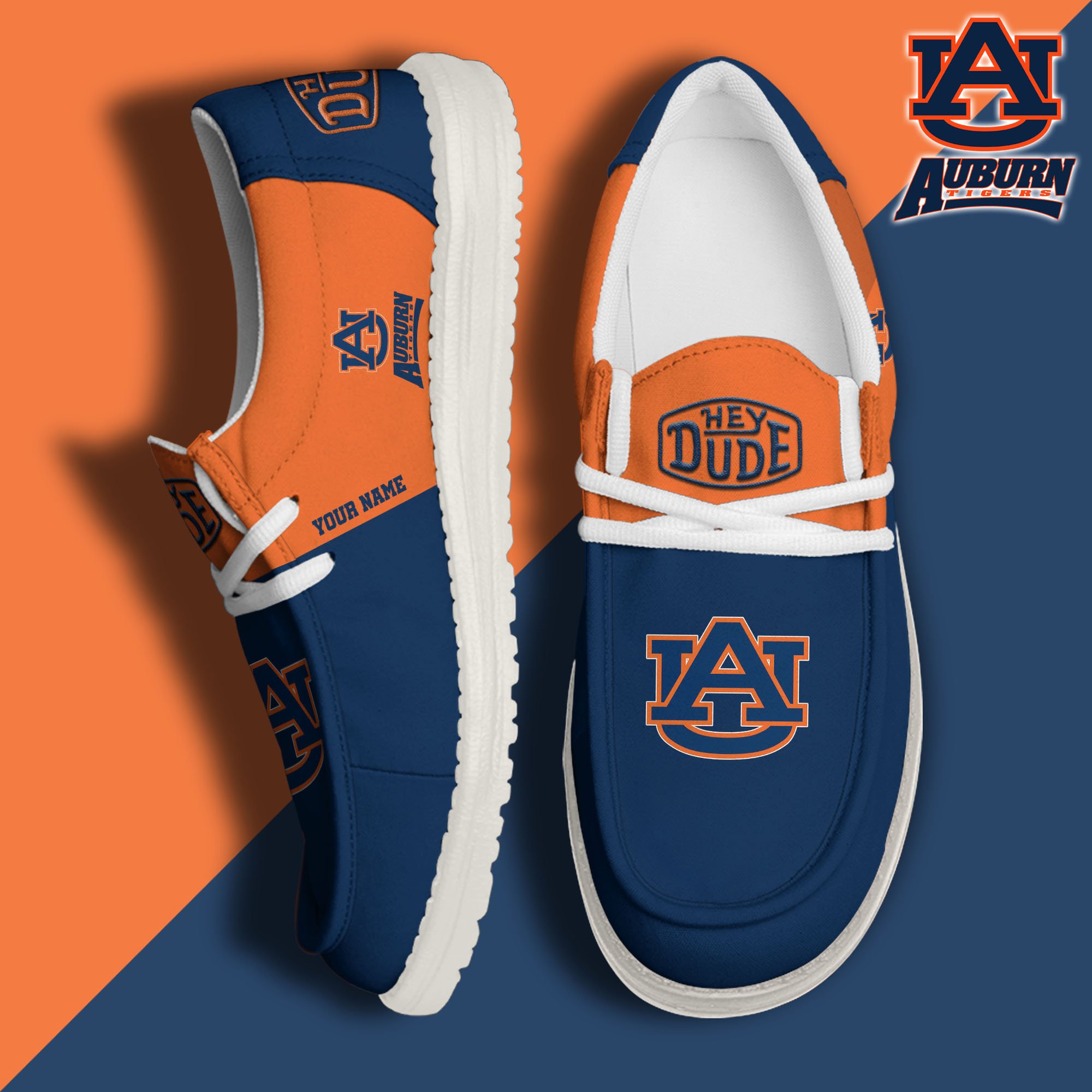 JWFancy Auburn Tigers Hey Dude Shoes Wally Men's Lace Up Loafers Comfortable For Men And Women