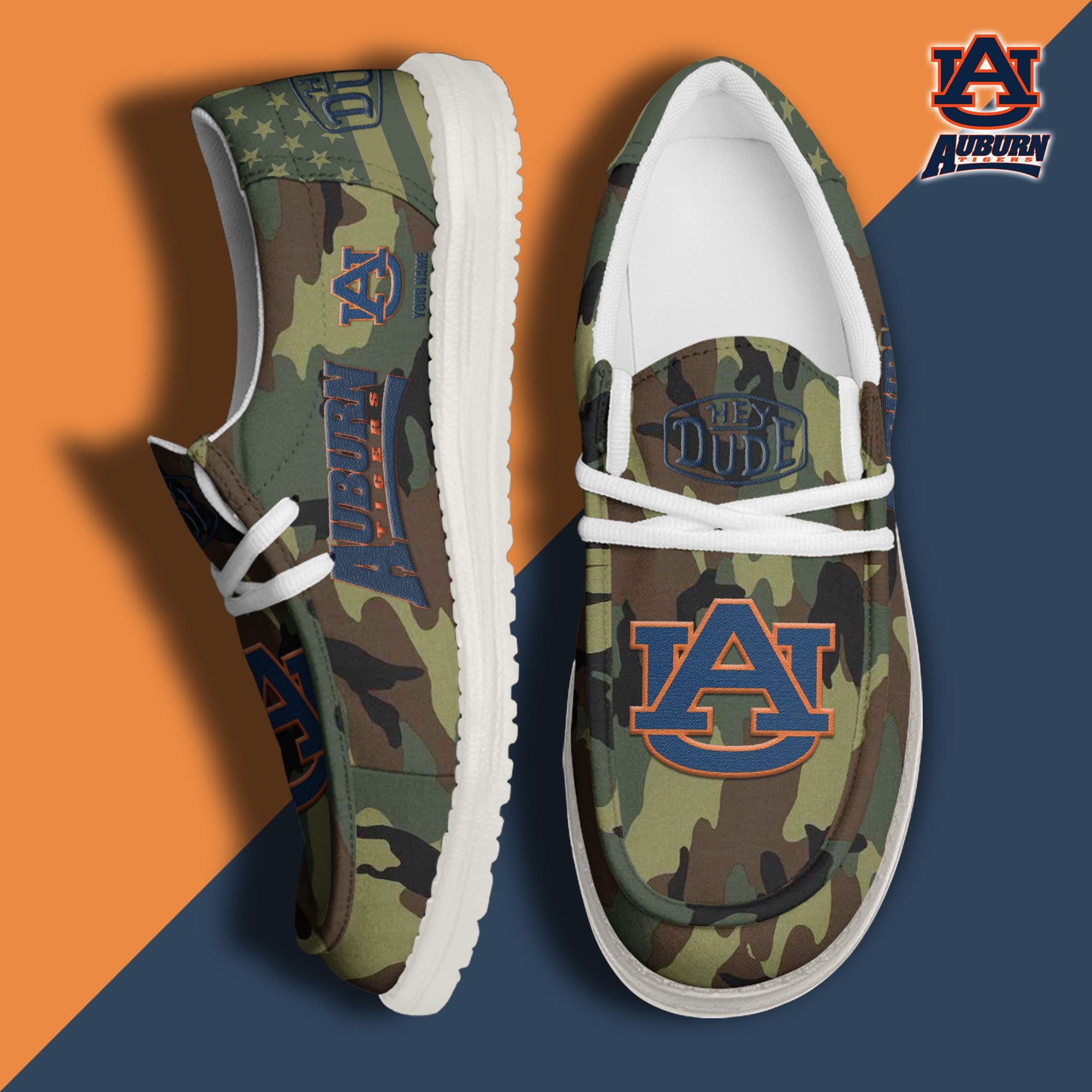 JWFancy Auburn Tigers Hey Dude Shoes Wally Men's Lace Up Loafers Comfortable For Men And Women
