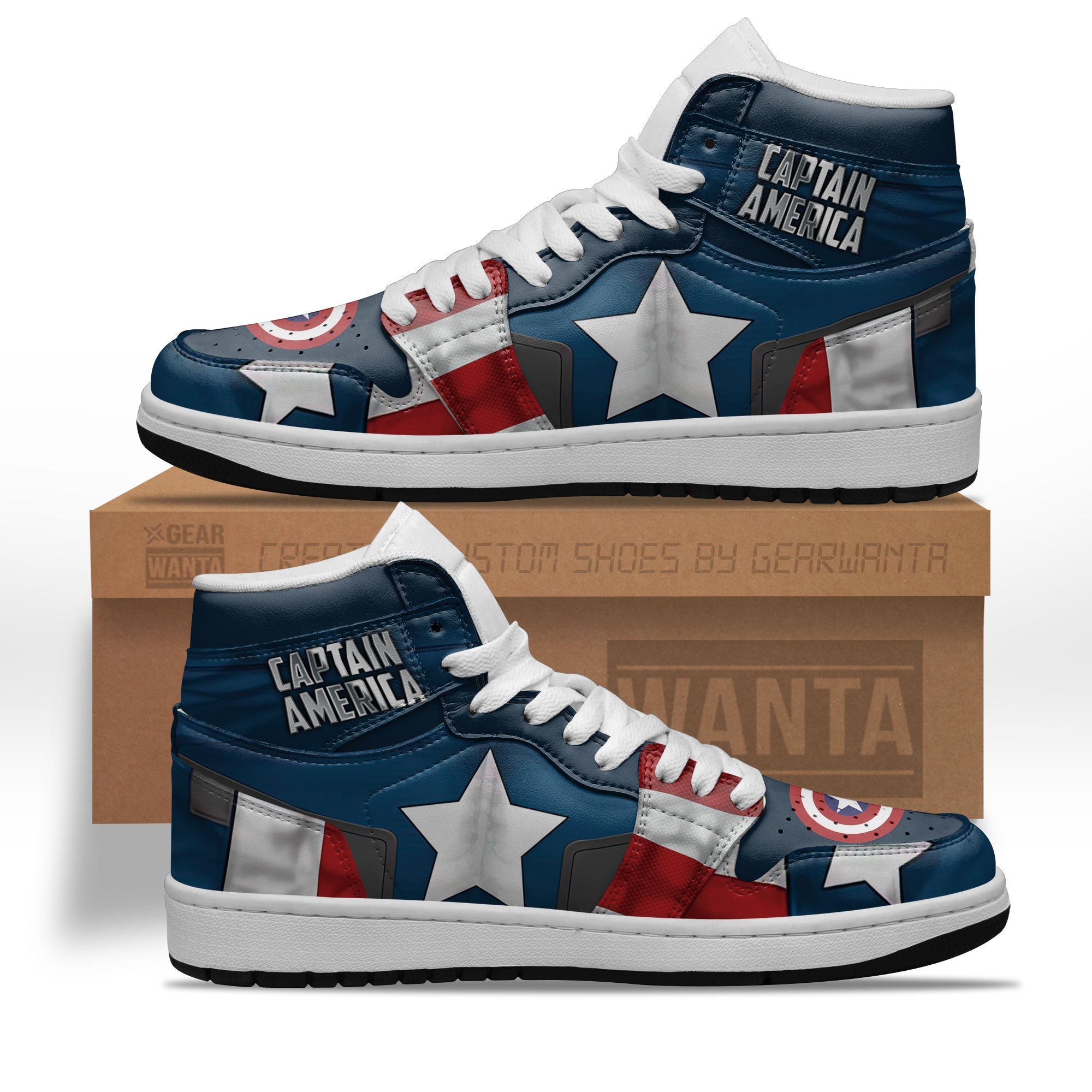JWFancy Avenger Captain America AJ1 High Sneakers Shoes For Men And Women