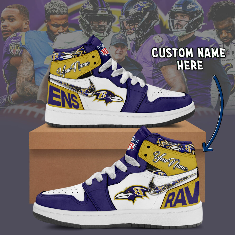 JWFancy Baltimore Ravens AJ1 High Sneakers Shoes For Men And Women