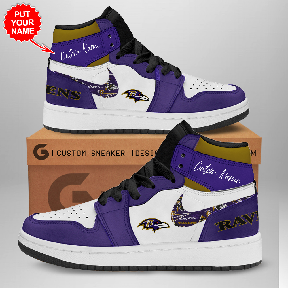 JWFancy Baltimore Ravens AJ1 High Sneakers Shoes For Men And Women