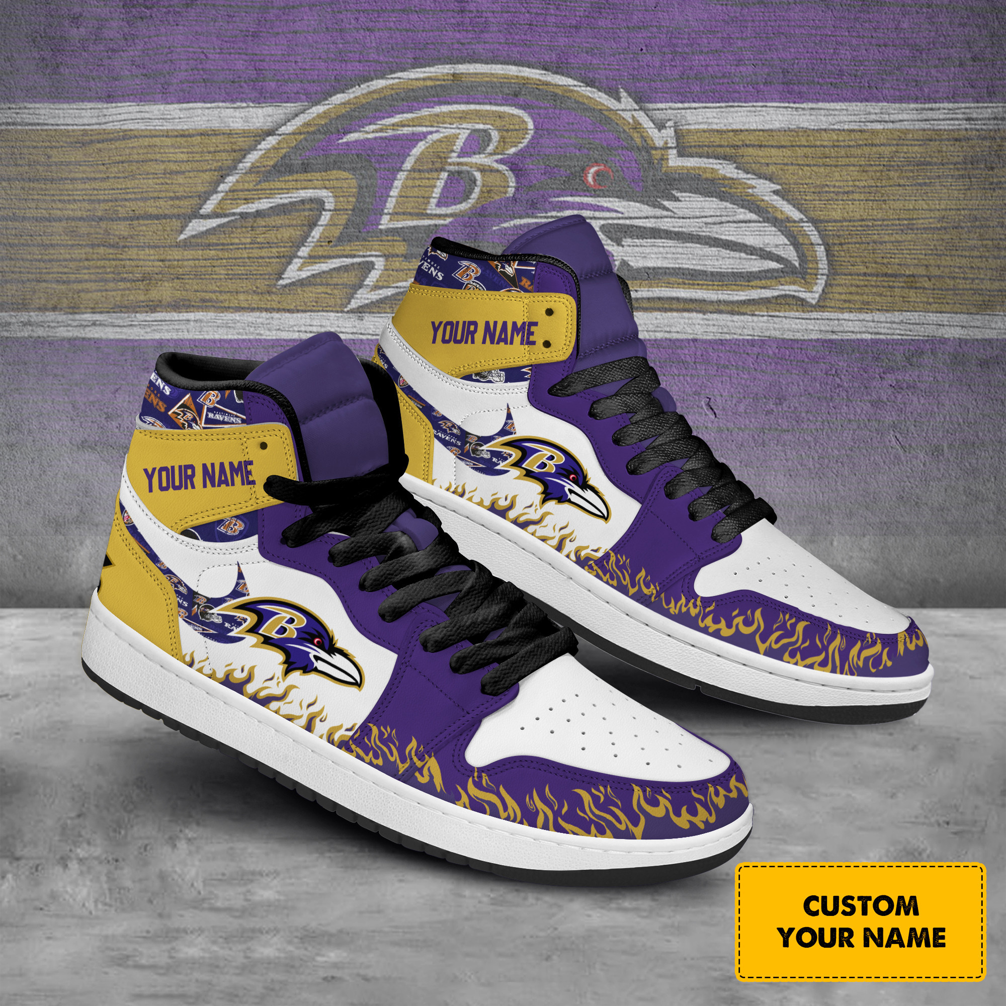 JWFancy Baltimore Ravens AJ1 High Sneakers Shoes For Men And Women