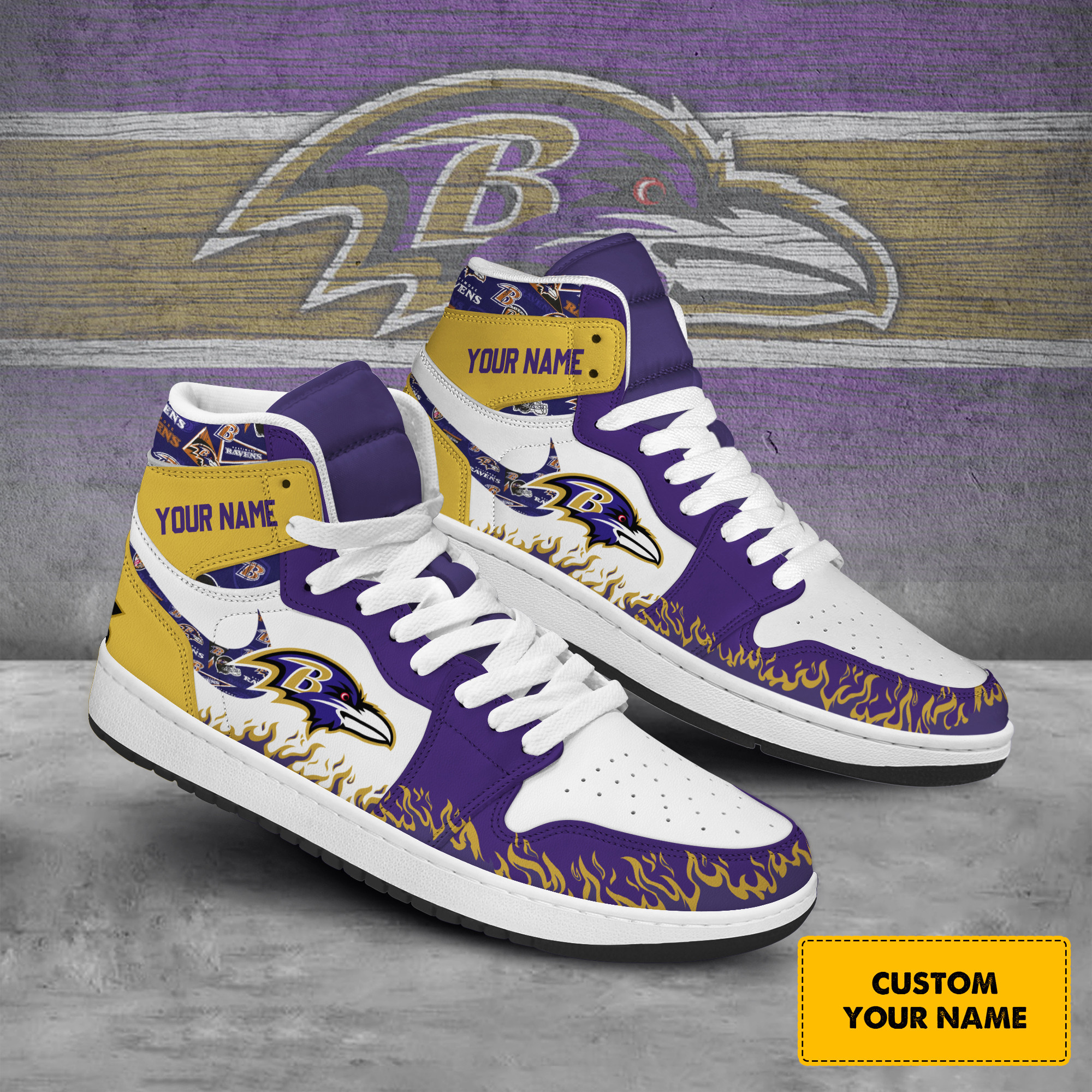 JWFancy Baltimore Ravens AJ1 High Sneakers Shoes For Men And Women