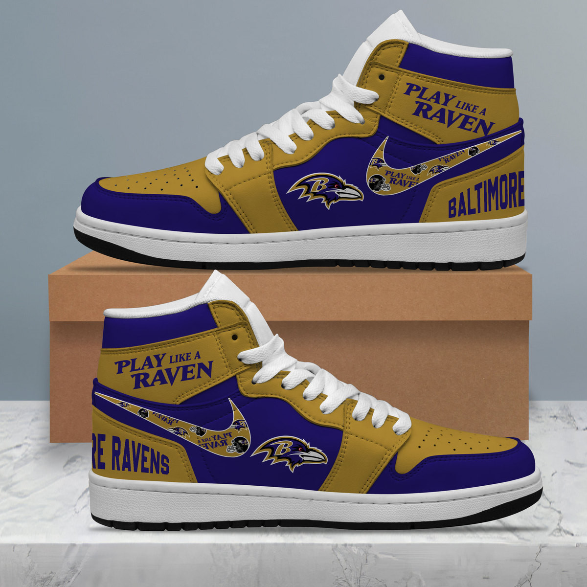 JWFancy Baltimore Ravens AJ1 High Sneakers Shoes For Men And Women