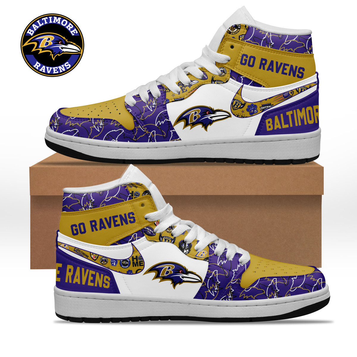 JWFancy Baltimore Ravens AJ1 High Sneakers Shoes For Men And Women