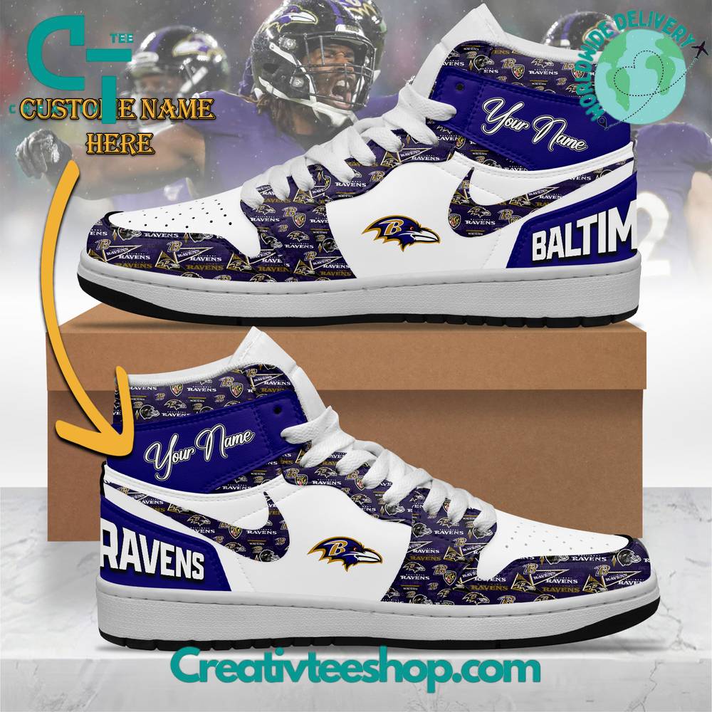 JWFancy Baltimore Ravens AJ1 High Sneakers Shoes For Men And Women