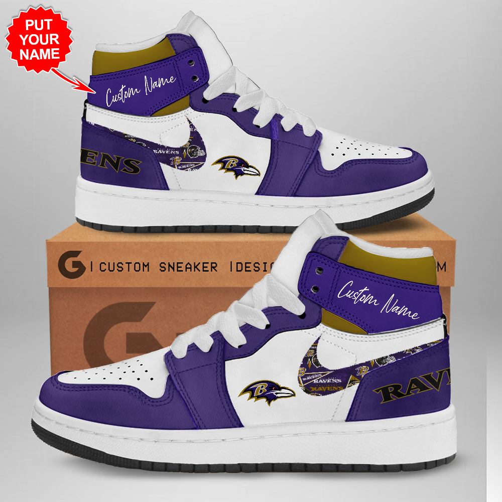 JWFancy Baltimore Ravens AJ1 High Sneakers Shoes For Men And Women