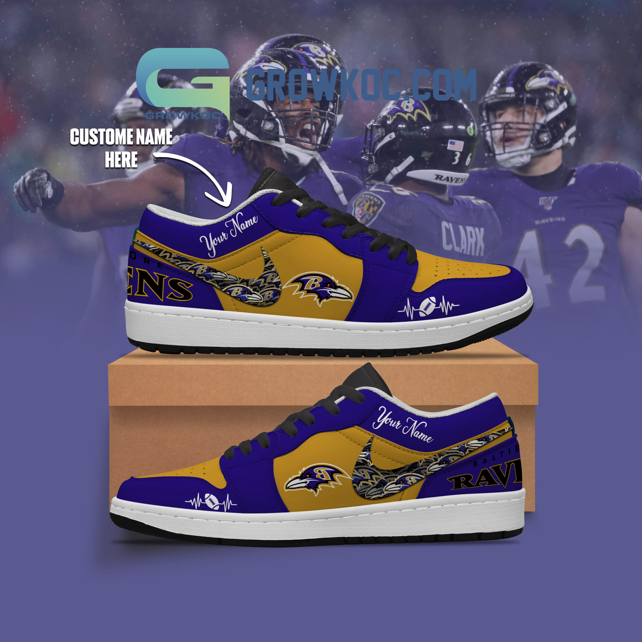 JWFancy Baltimore Ravens AJ1 Low Sneakers Shoes For Men And Women