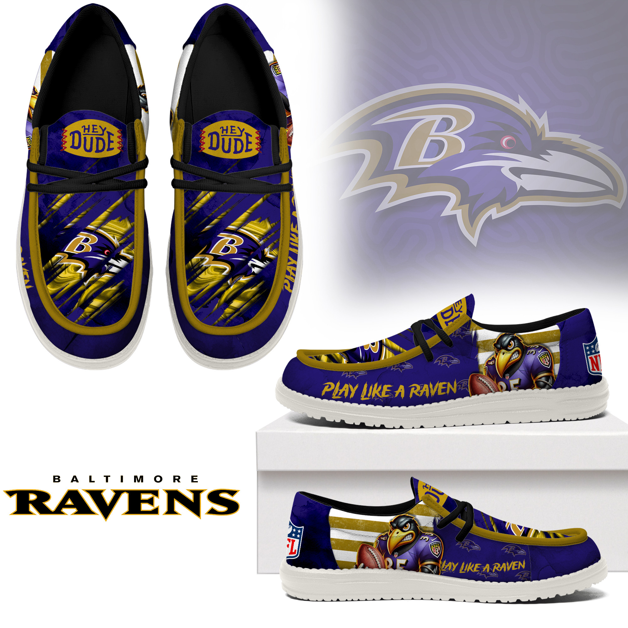 JWFancy Baltimore Ravens – Custom Name Hey Dude