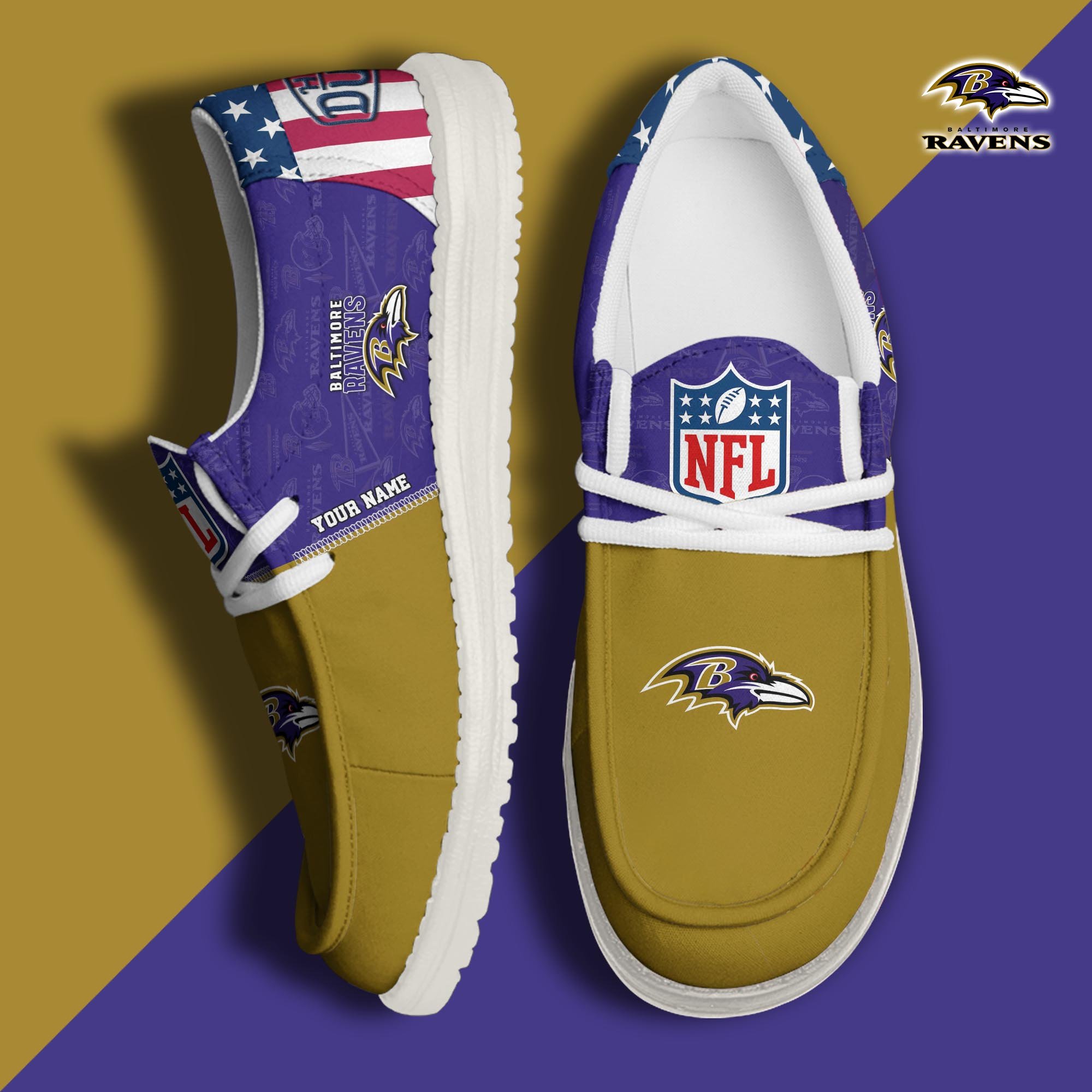 JWFancy Baltimore Ravens Hey Dude Shoes Wally Men's Lace Up Loafers Comfortable For Men And Women