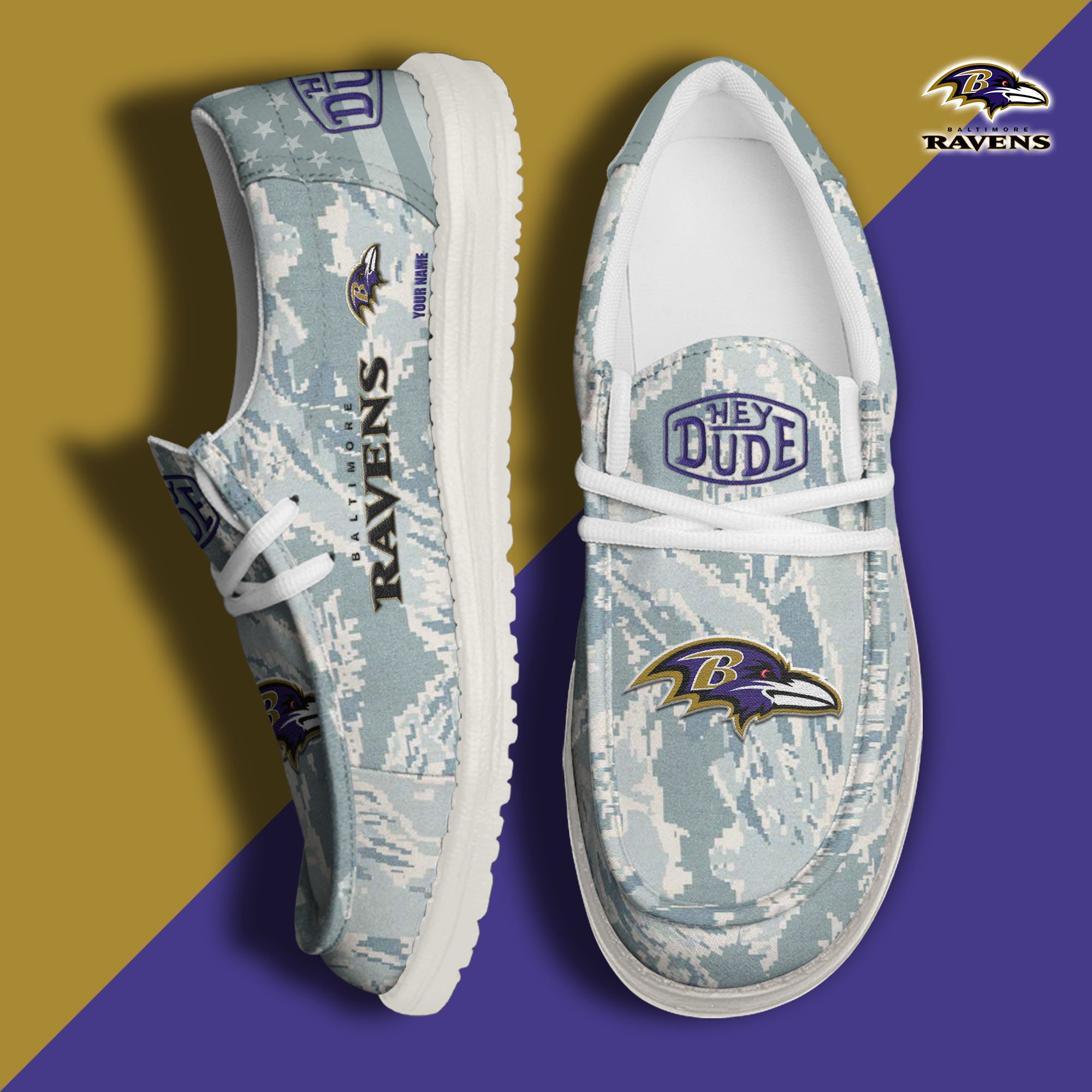 JWFancy Baltimore Ravens Hey Dude Shoes Wally Men's Lace Up Loafers Comfortable For Men And Women
