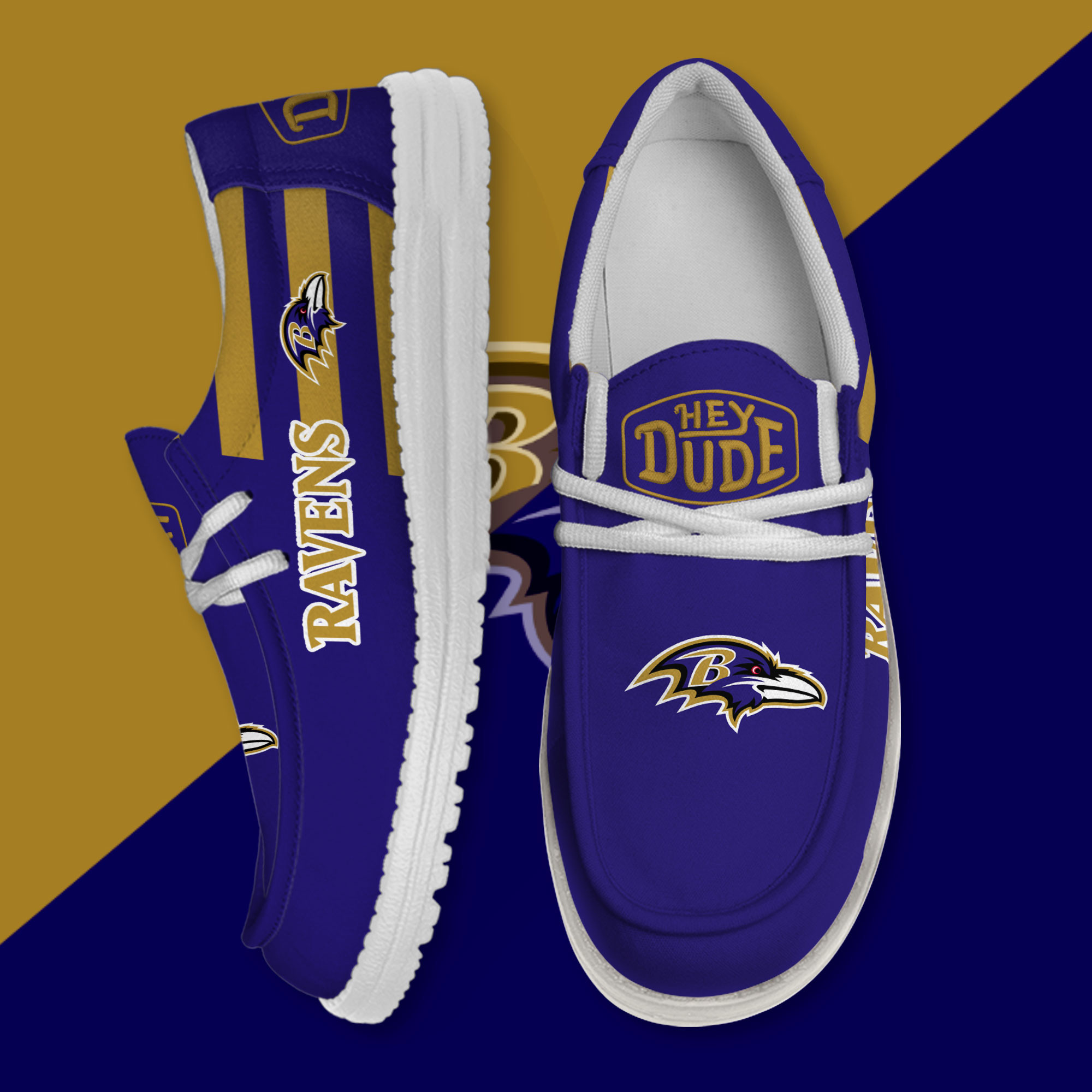 JWFancy Baltimore Ravens Hey Dude Shoes Wally Men's Lace Up Loafers Comfortable For Men And Women