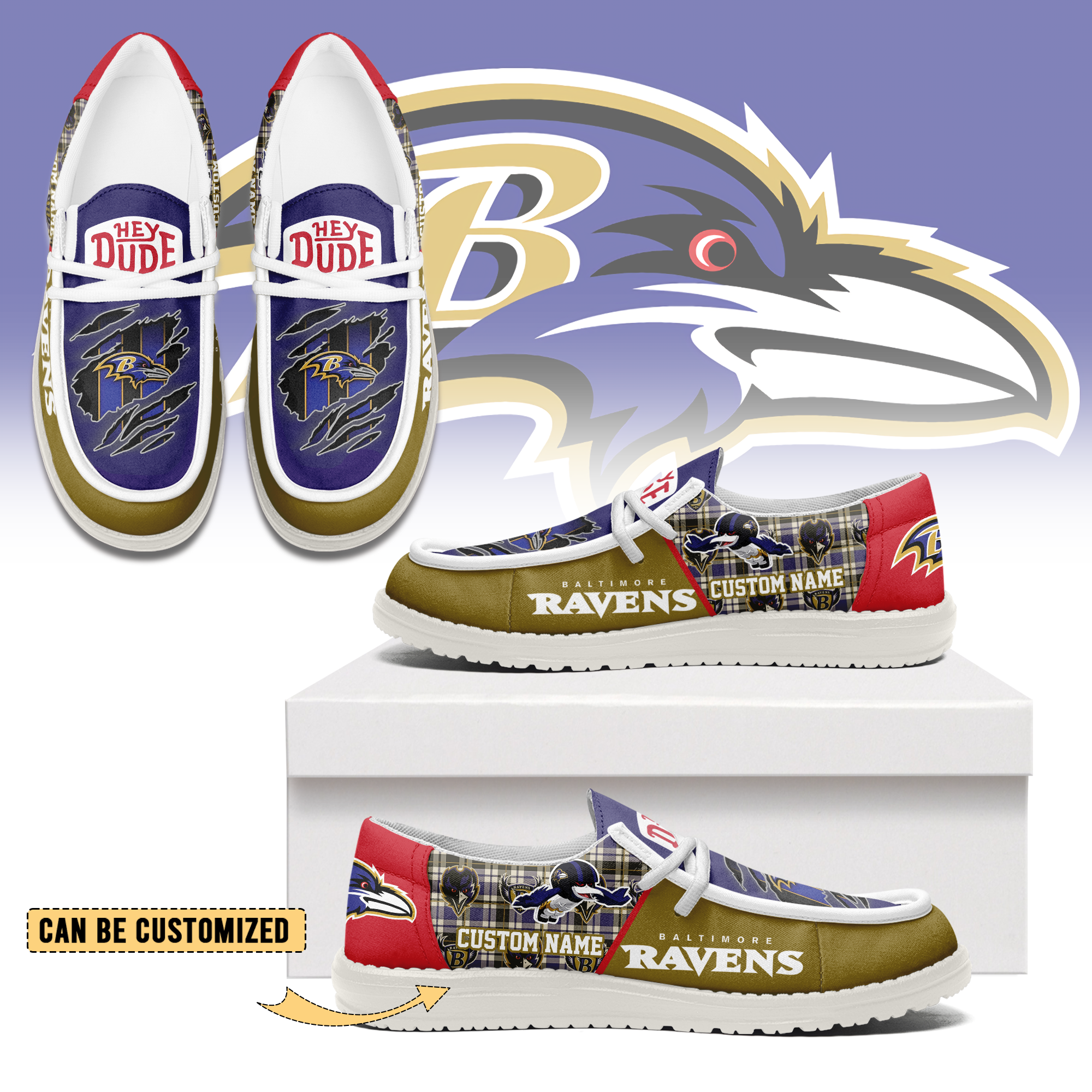 JWFancy Baltimore Ravens Hey Dude Shoes Wally Men’s Lace Up Loafers Comfortable For Men And Women