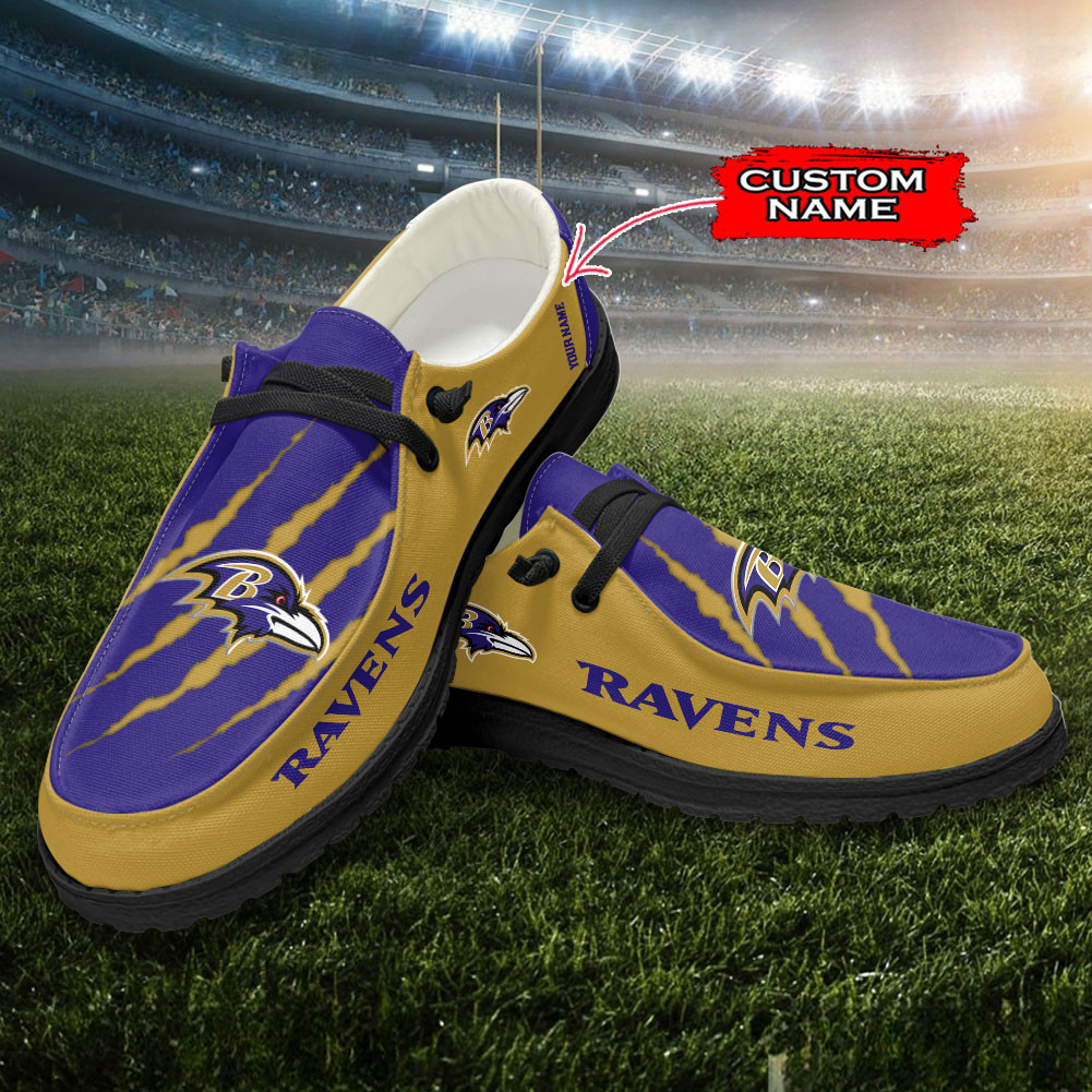 JWFancy Baltimore Ravens Hey Dude Shoes Wally Men's Lace Up Loafers Comfortable For Men And Women