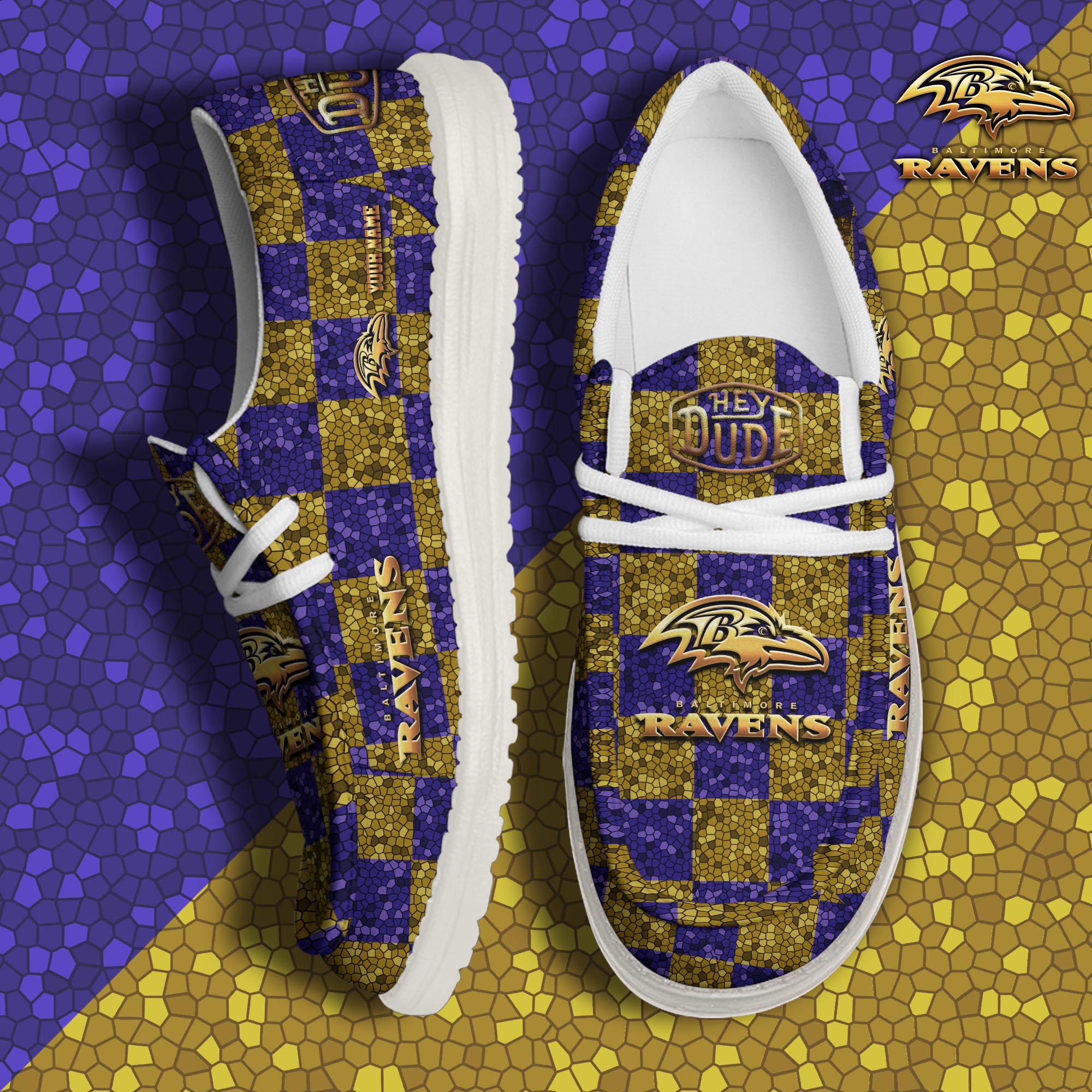 JWFancy Baltimore Ravens Hey Dude Shoes Wally Men's Lace Up Loafers Comfortable For Men And Women