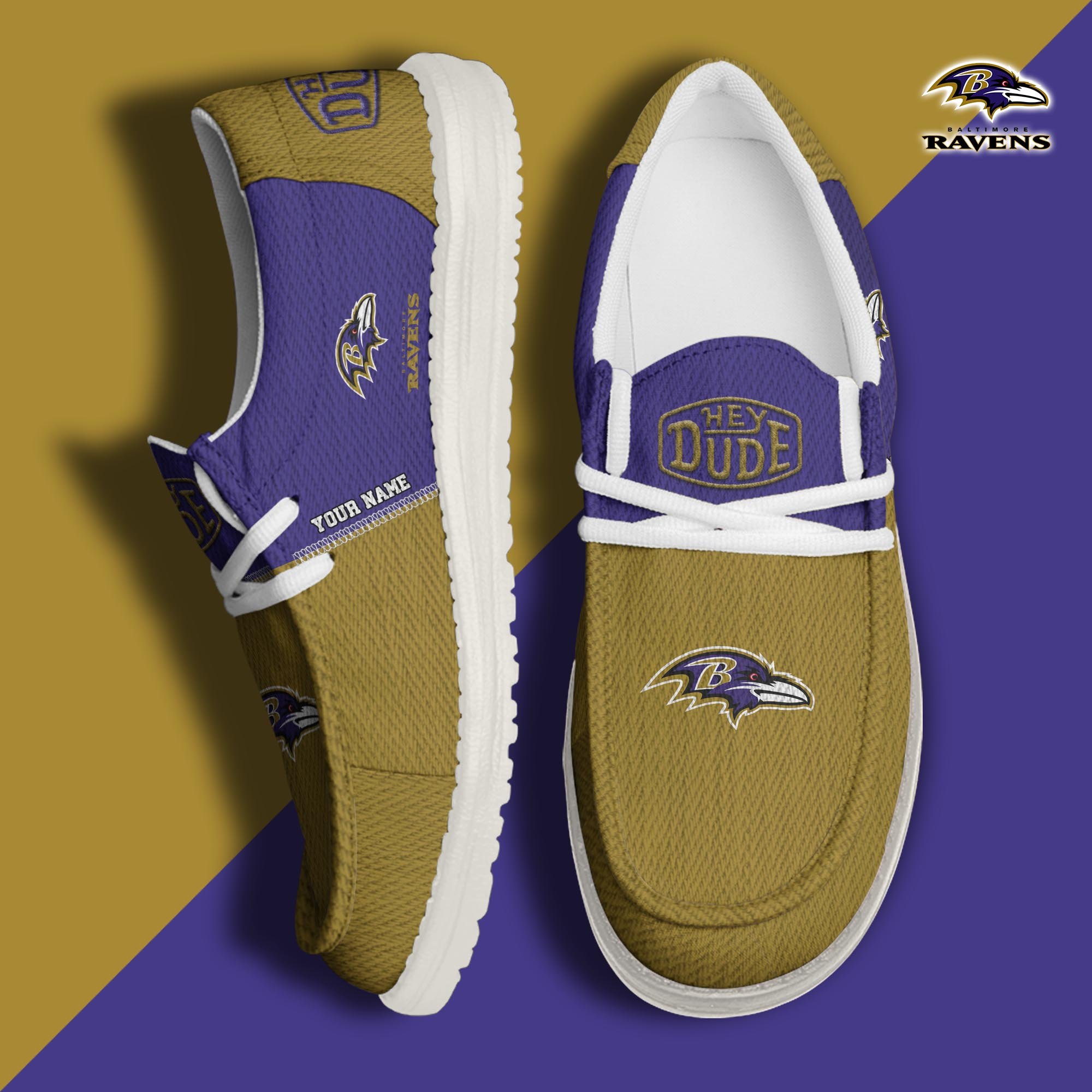 JWFancy Baltimore Ravens Hey Dude Shoes Wally Men's Lace Up Loafers Comfortable For Men And Women