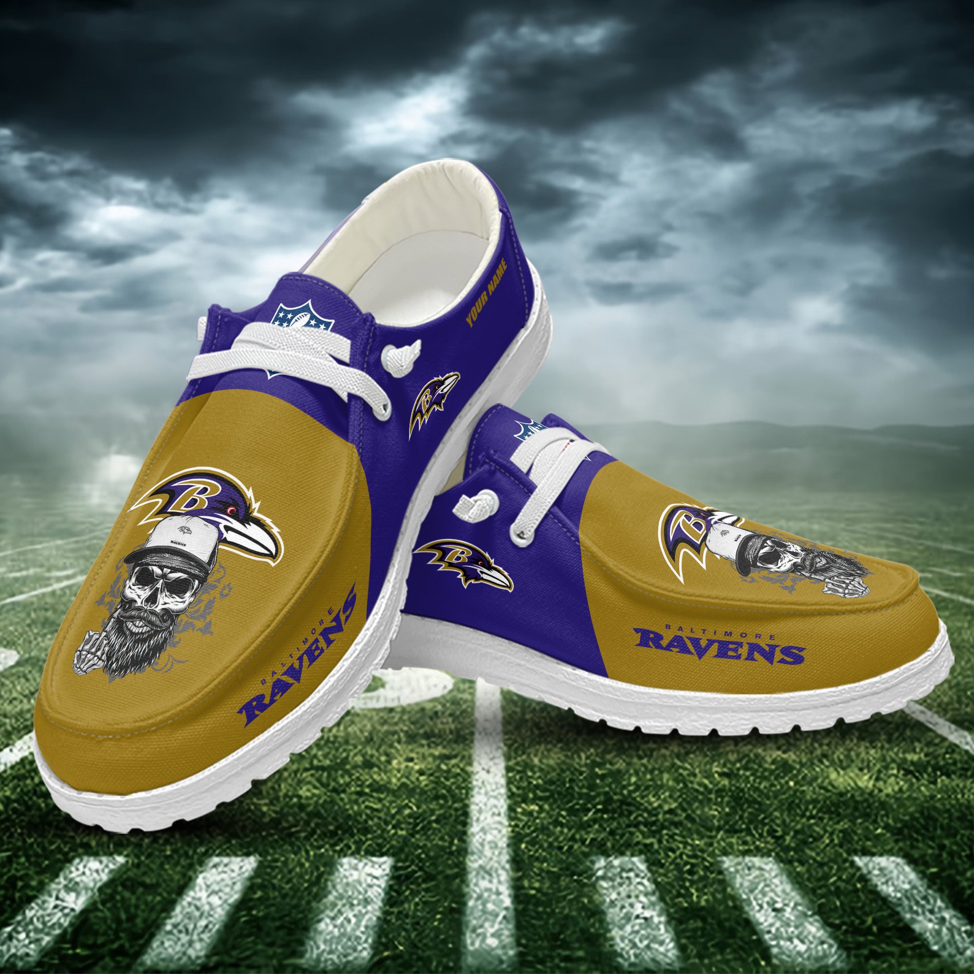JWFancy Baltimore Ravens Hey Dude Shoes Wally Men's Lace Up Loafers Comfortable For Men And Women