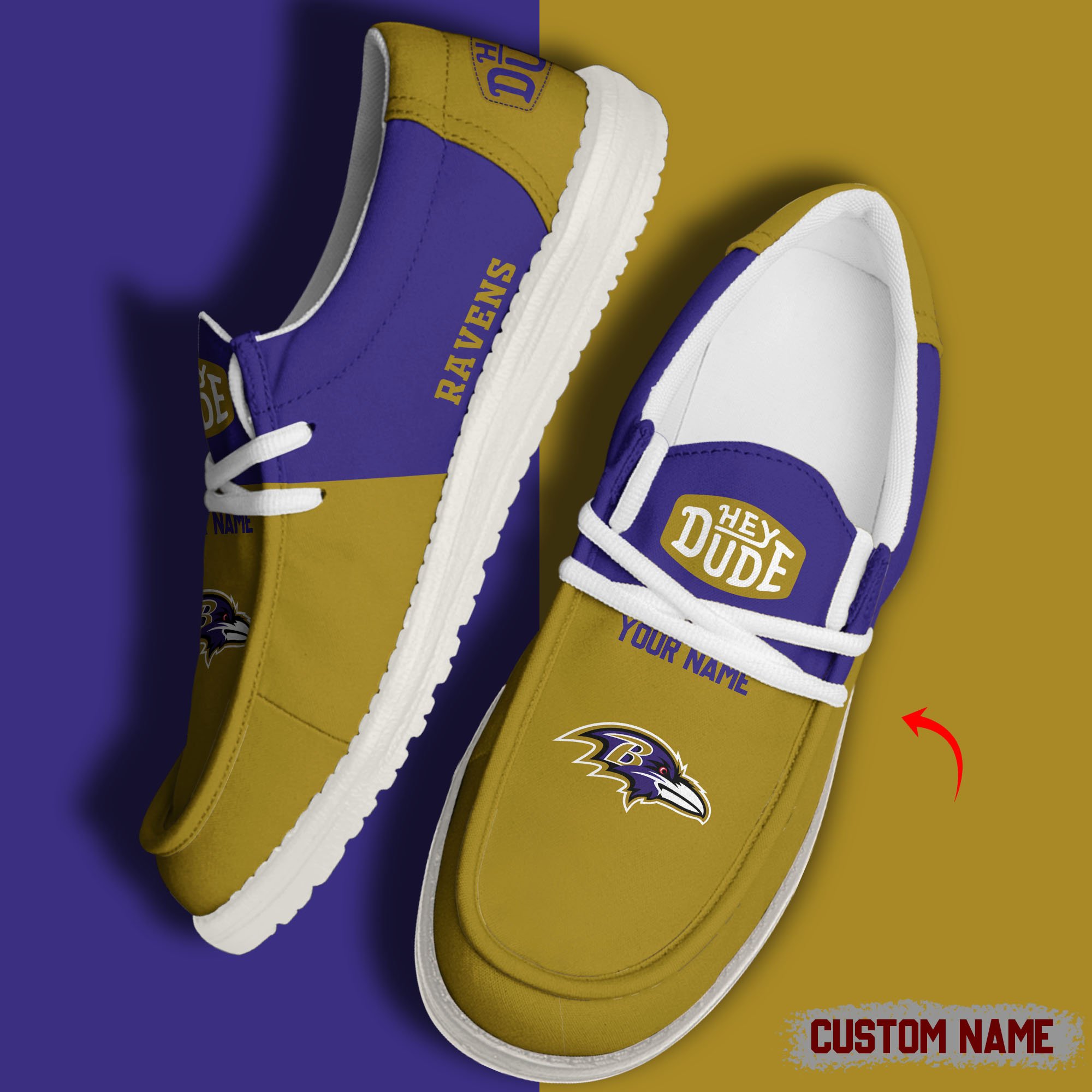 JWFancy Baltimore Ravens Hey Dude Shoes Wally Men's Lace Up Loafers Comfortable For Men And Women