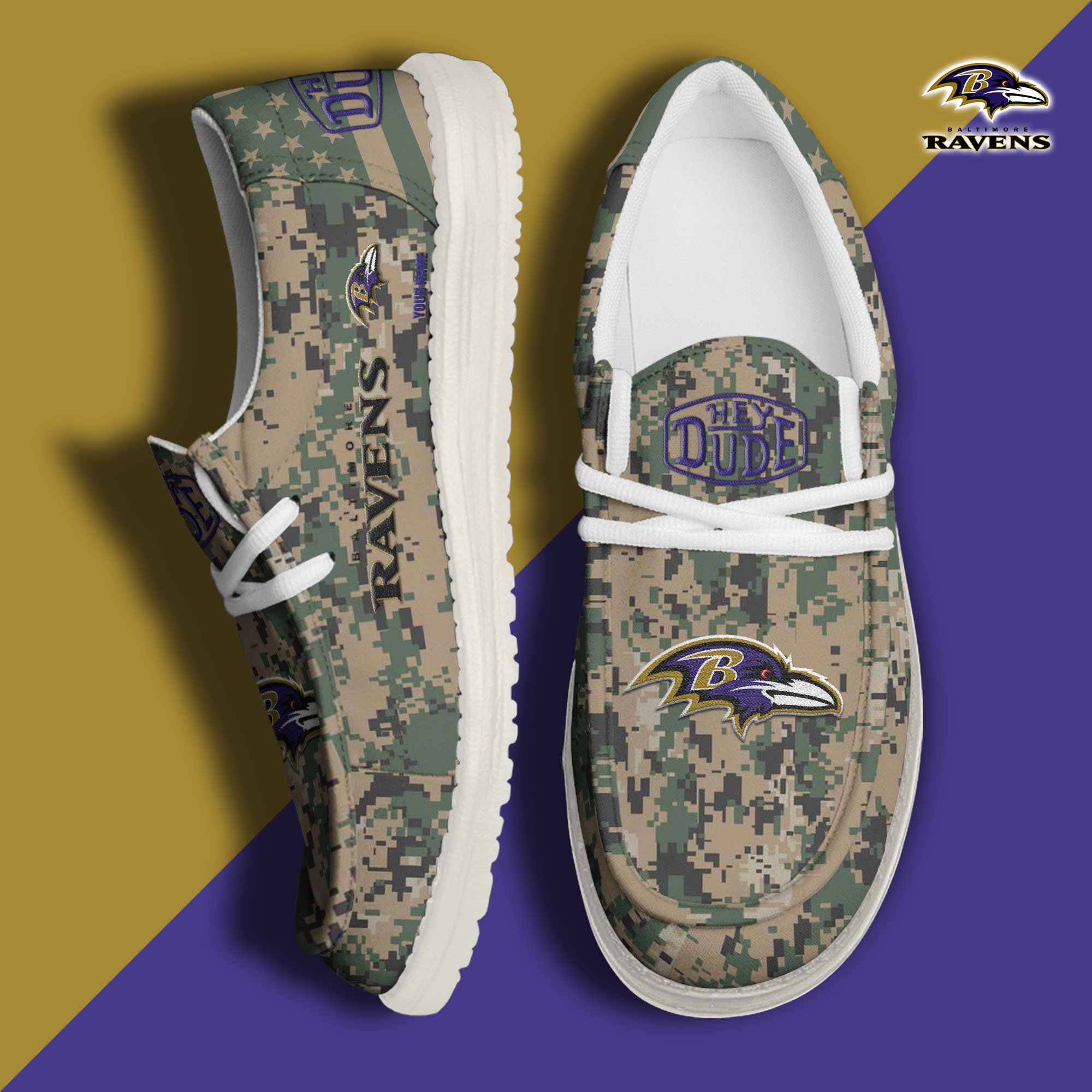 JWFancy Baltimore Ravens Hey Dude Shoes Wally Men's Lace Up Loafers Comfortable For Men And Women