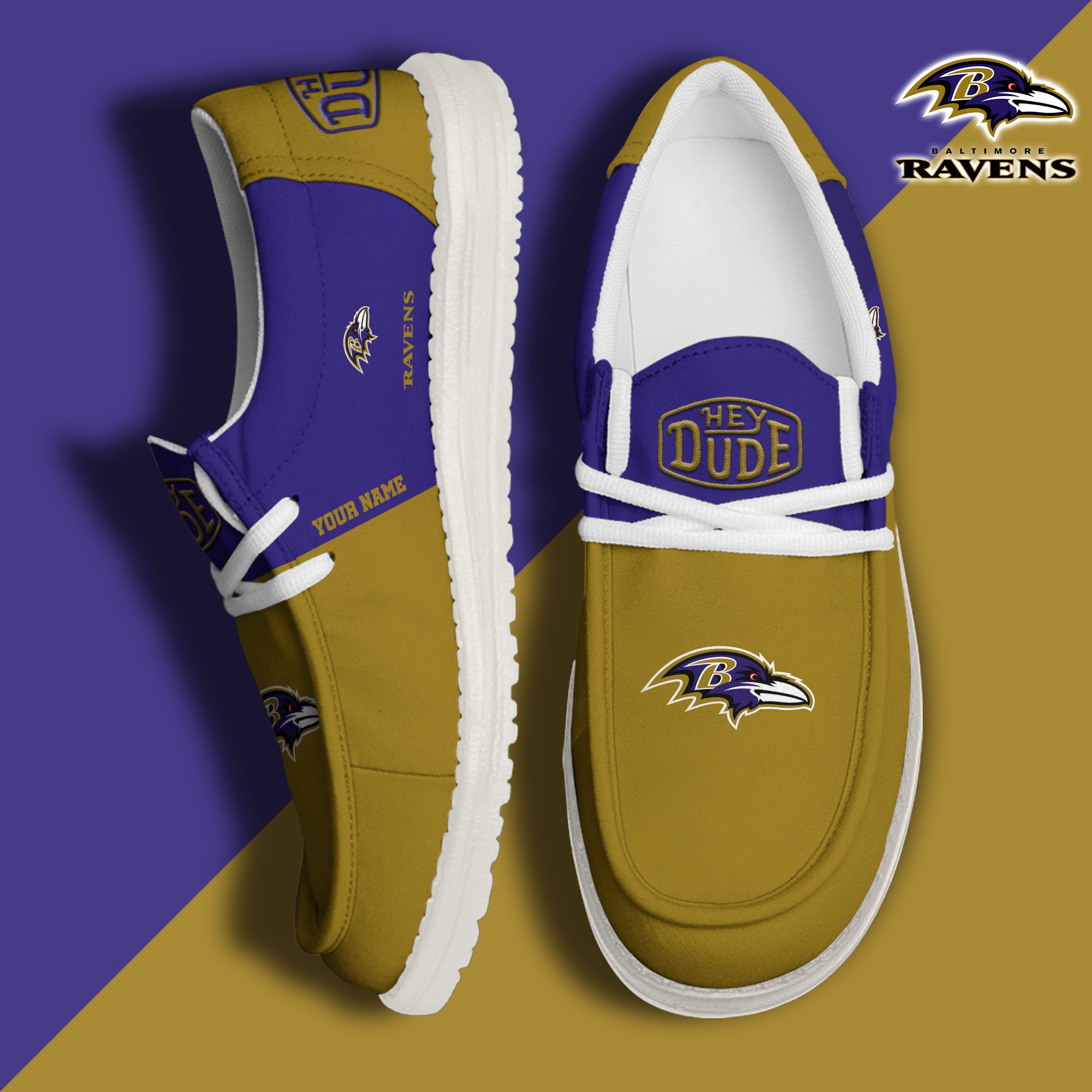 JWFancy Baltimore Ravens Hey Dude Shoes Wally Men's Lace Up Loafers Comfortable For Men And Women