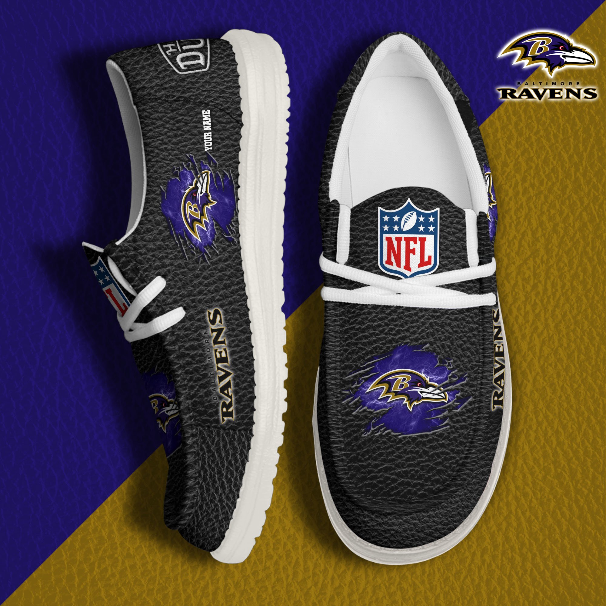 JWFancy Baltimore Ravens Hey Dude Shoes Wally Men's Lace Up Loafers Comfortable For Men And Women