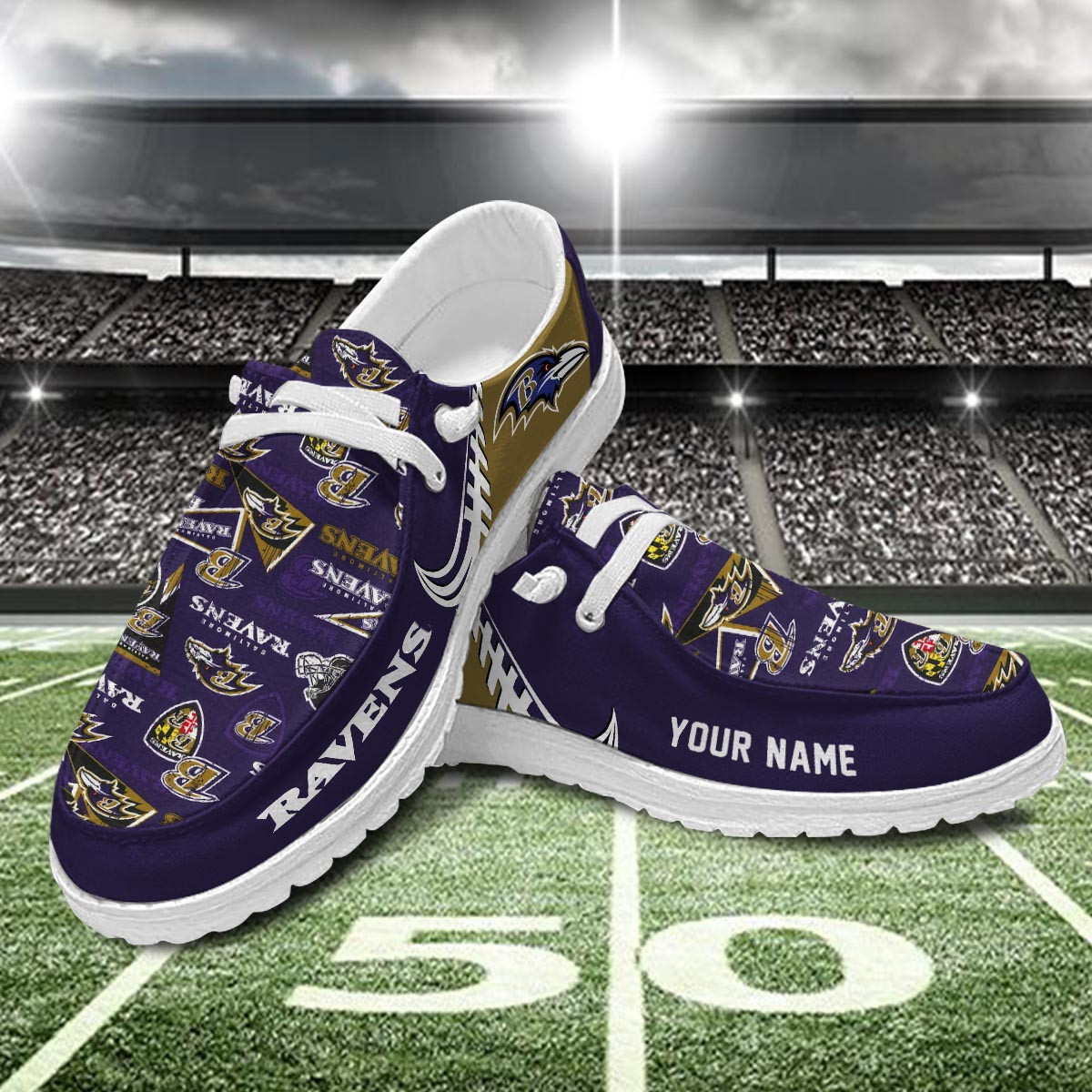 JWFancy Baltimore Ravens Hey Dude Shoes Wally Men's Lace Up Loafers Comfortable For Men And Women