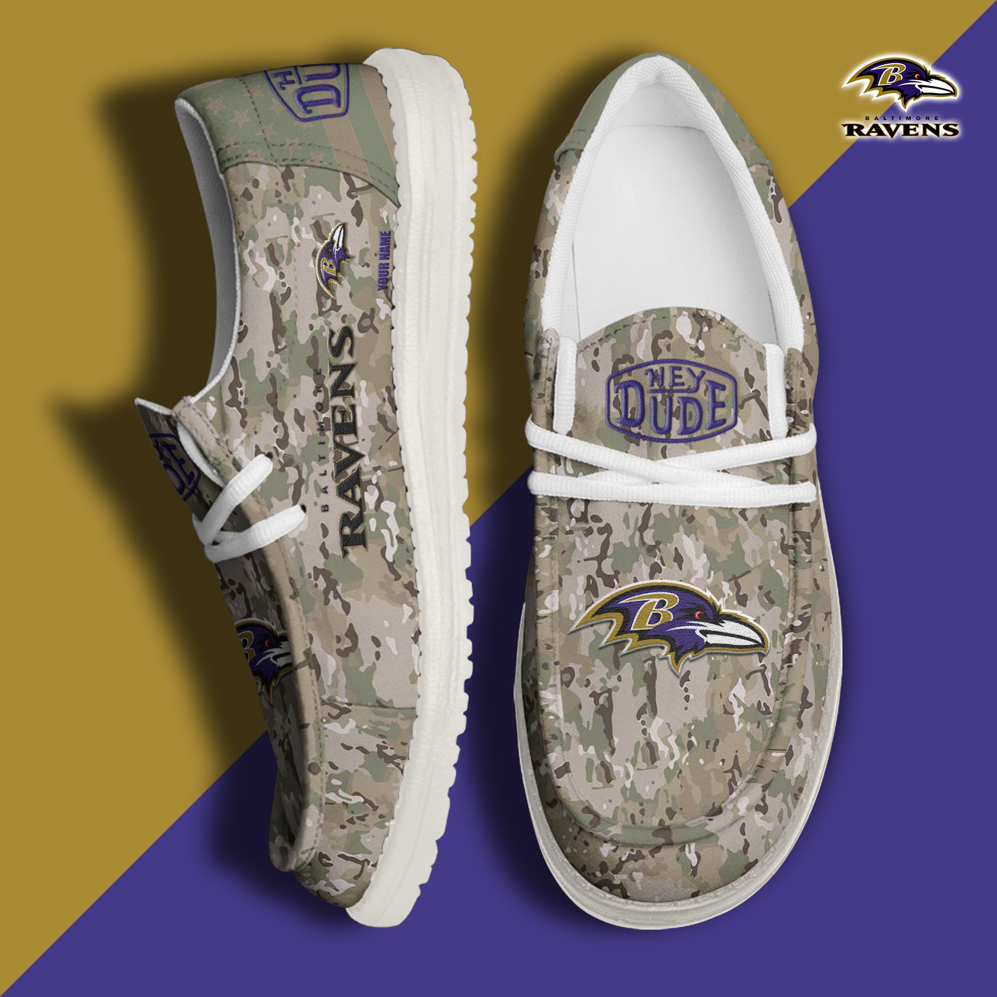 JWFancy Baltimore Ravens Hey Dude Shoes Wally Men's Lace Up Loafers Comfortable For Men And Women