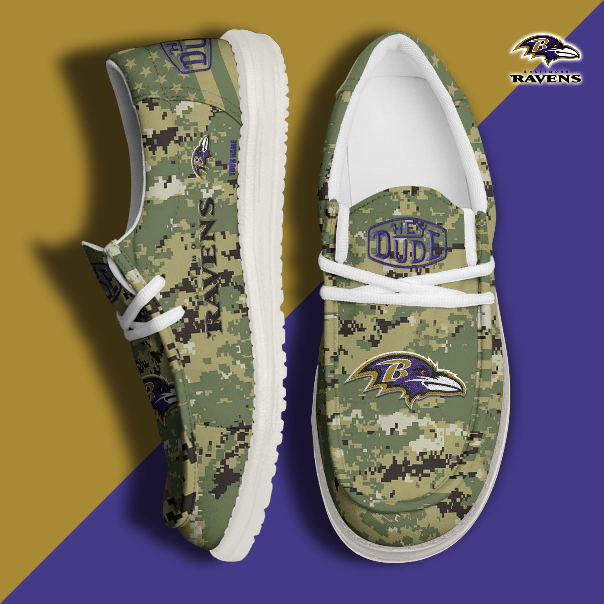 JWFancy Baltimore Ravens Hey Dude Shoes Wally Men's Lace Up Loafers Comfortable For Men And Women
