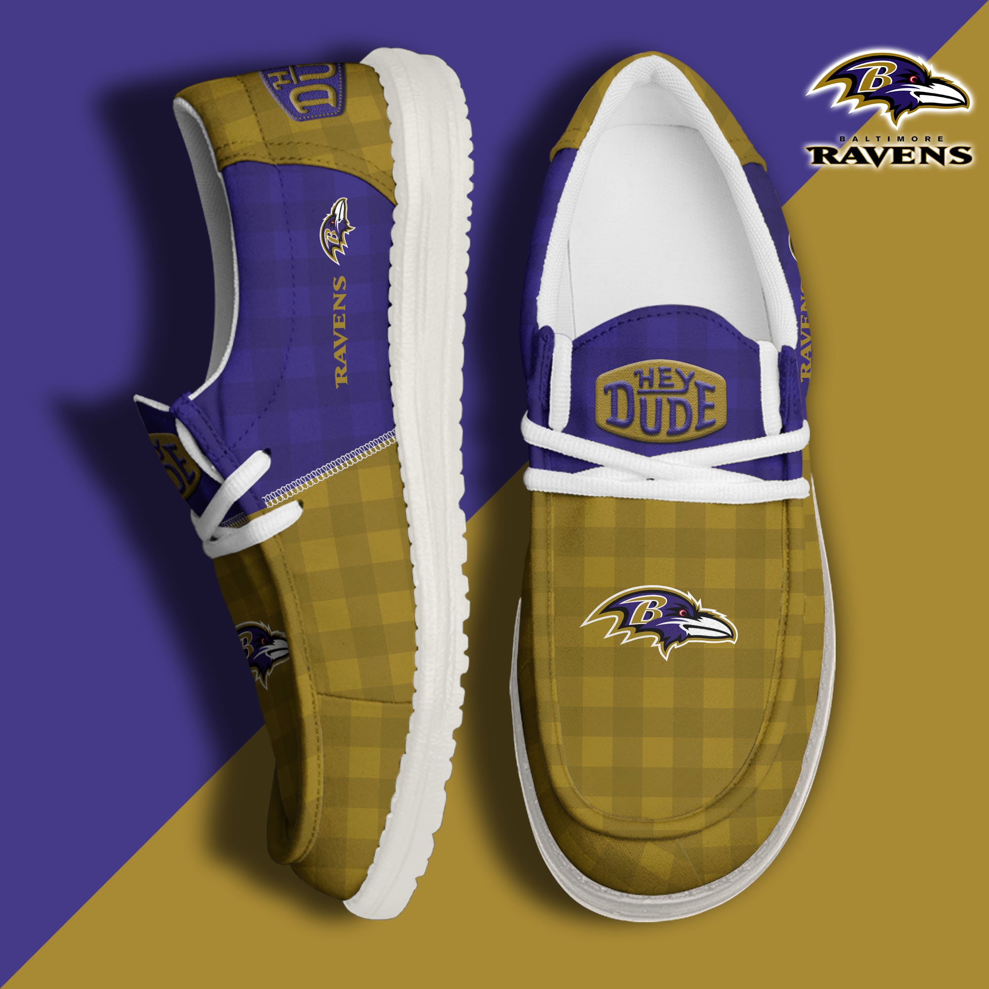 JWFancy Baltimore Ravens Hey Dude Shoes Wally Men's Lace Up Loafers Comfortable For Men And Women