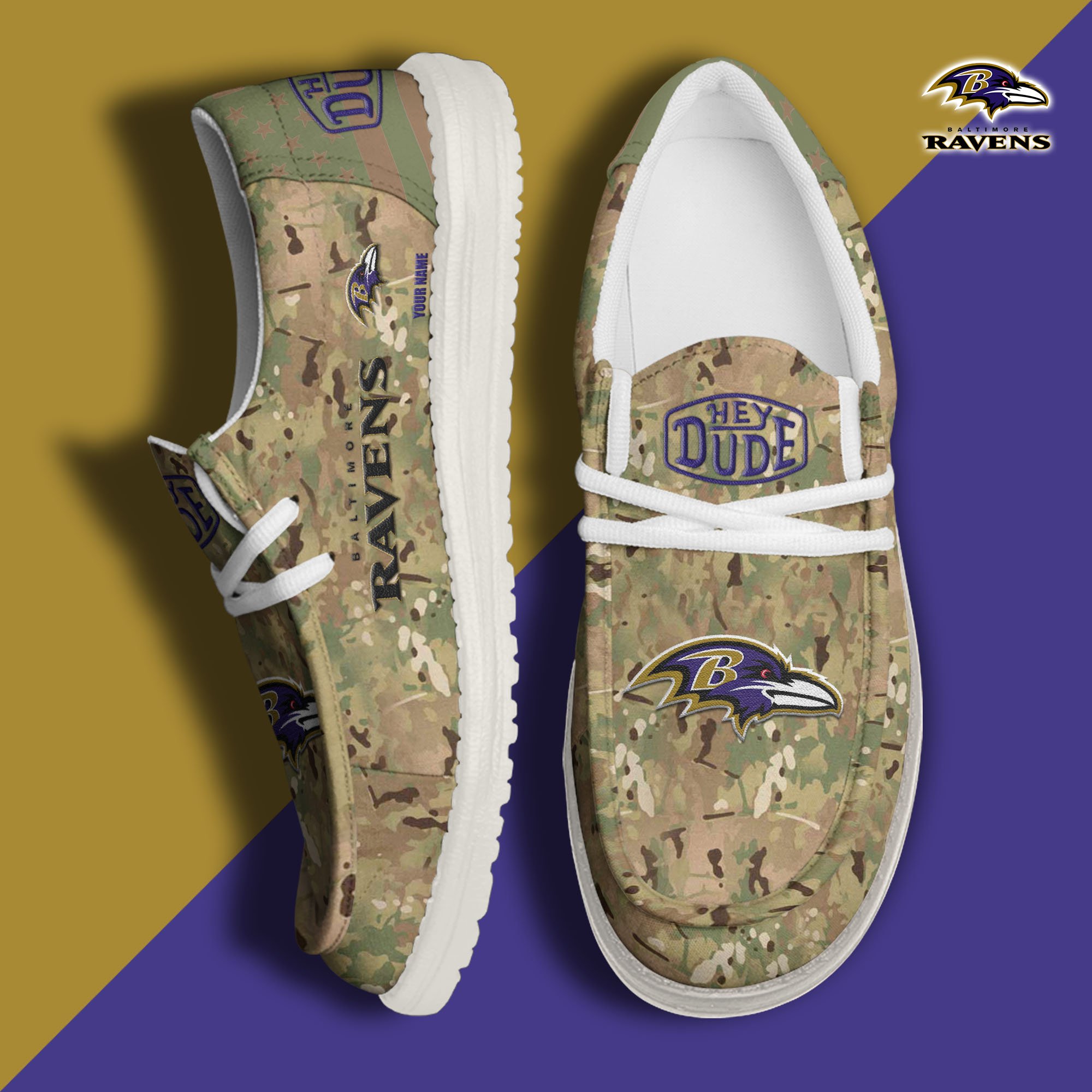 JWFancy Baltimore Ravens Hey Dude Shoes Wally Men's Lace Up Loafers Comfortable For Men And Women