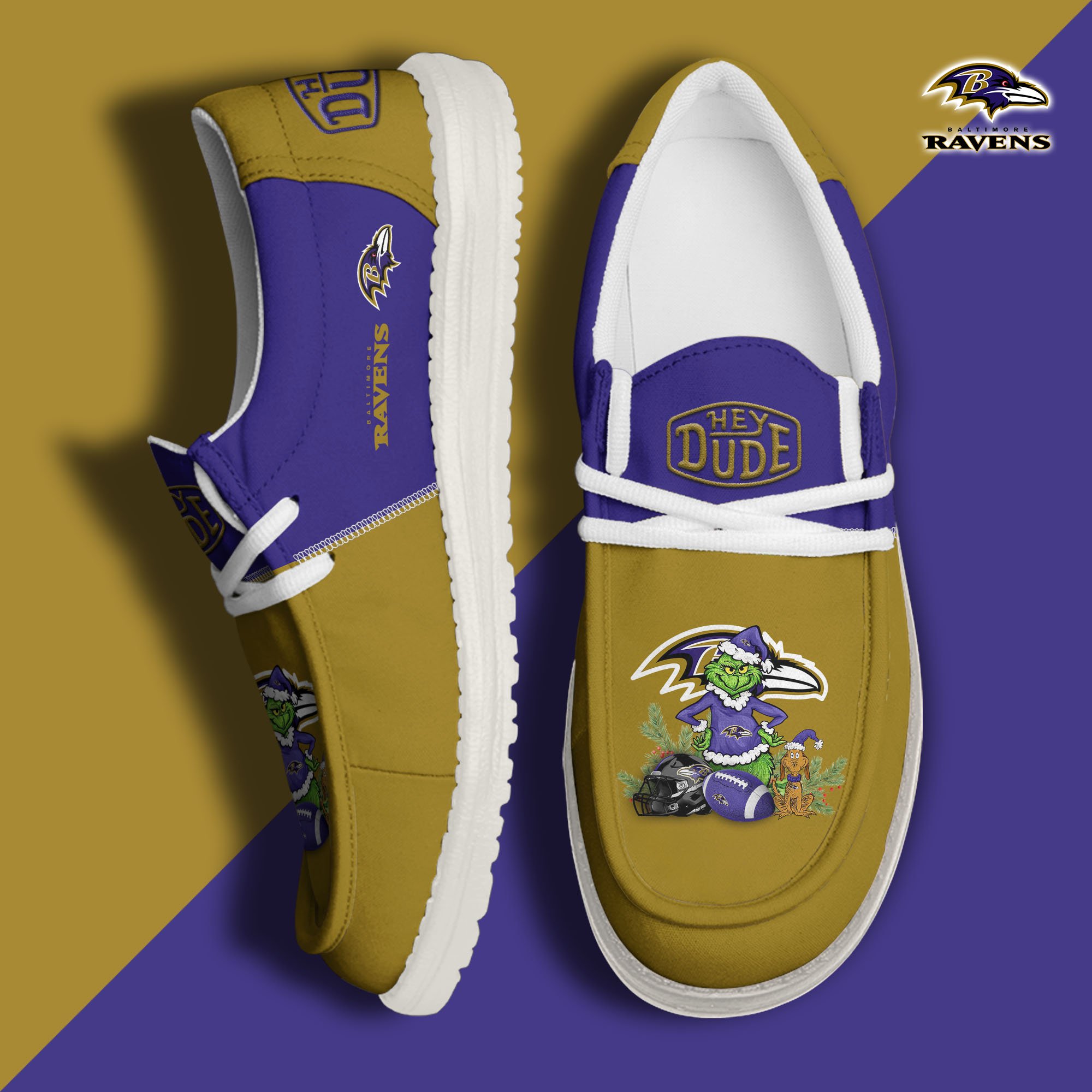 JWFancy Baltimore Ravens Hey Dude Shoes Wally Men's Lace Up Loafers Comfortable For Men And Women