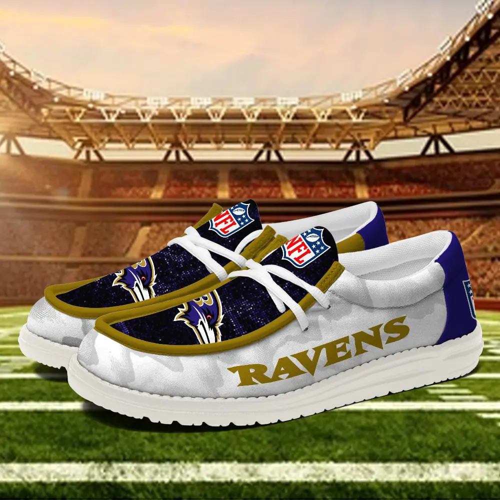 JWFancy Baltimore Ravens Hey Dude Shoes Wally Men's Lace Up Loafers Comfortable For Men And Women