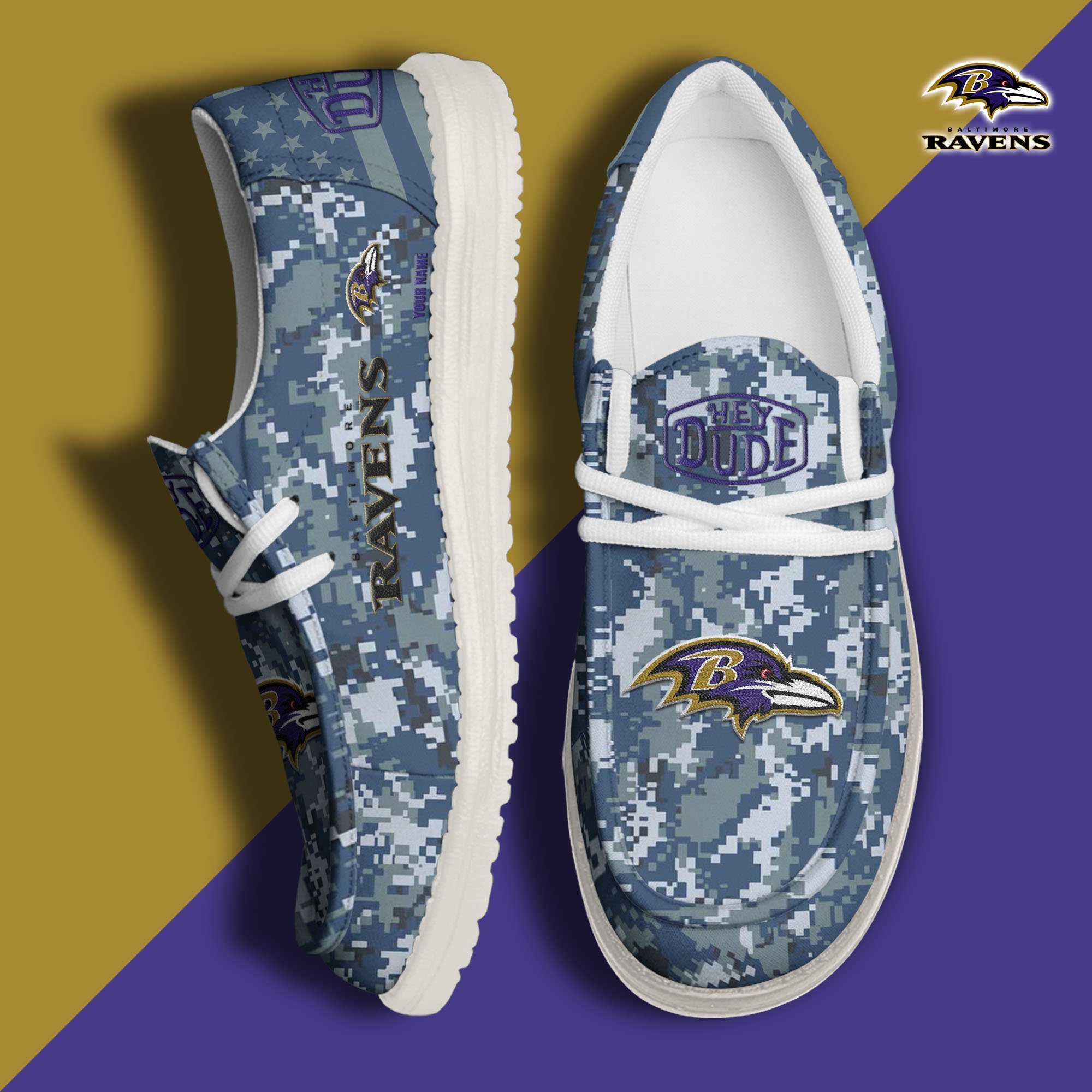 JWFancy Baltimore Ravens Hey Dude Shoes Wally Men's Lace Up Loafers Comfortable For Men And Women