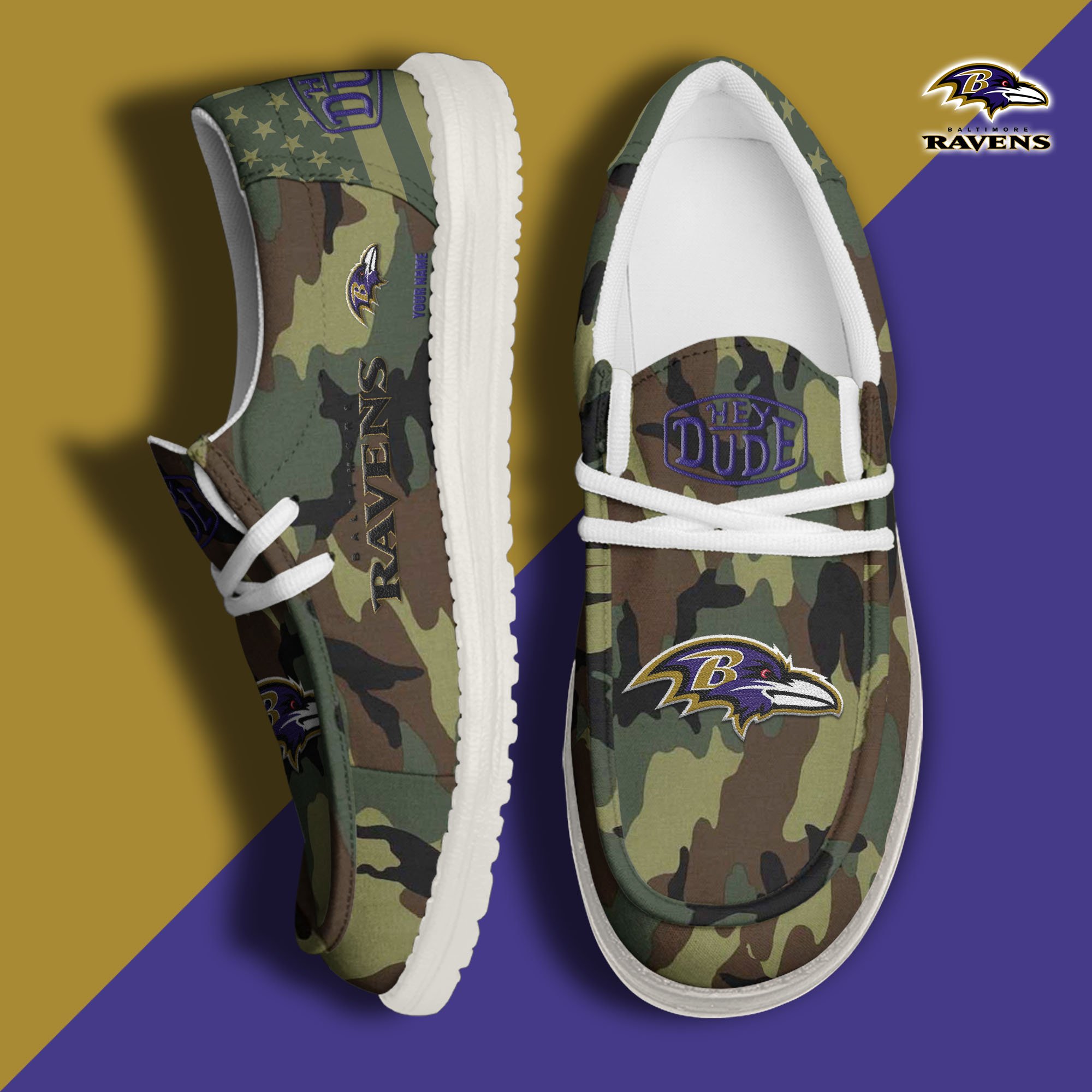 JWFancy Baltimore Ravens Hey Dude Shoes Wally Men's Lace Up Loafers Comfortable For Men And Women