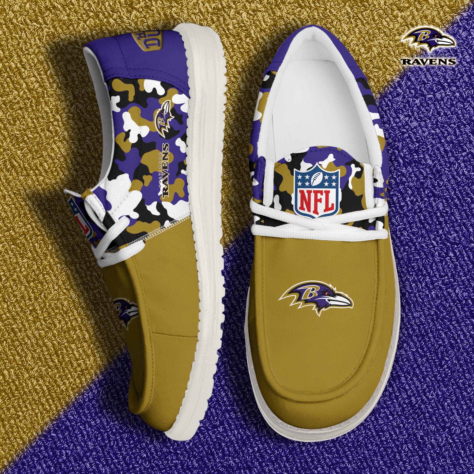 JWFancy Baltimore Ravens Hey Dude Shoes Wally Men's Lace Up Loafers Comfortable For Men And Women