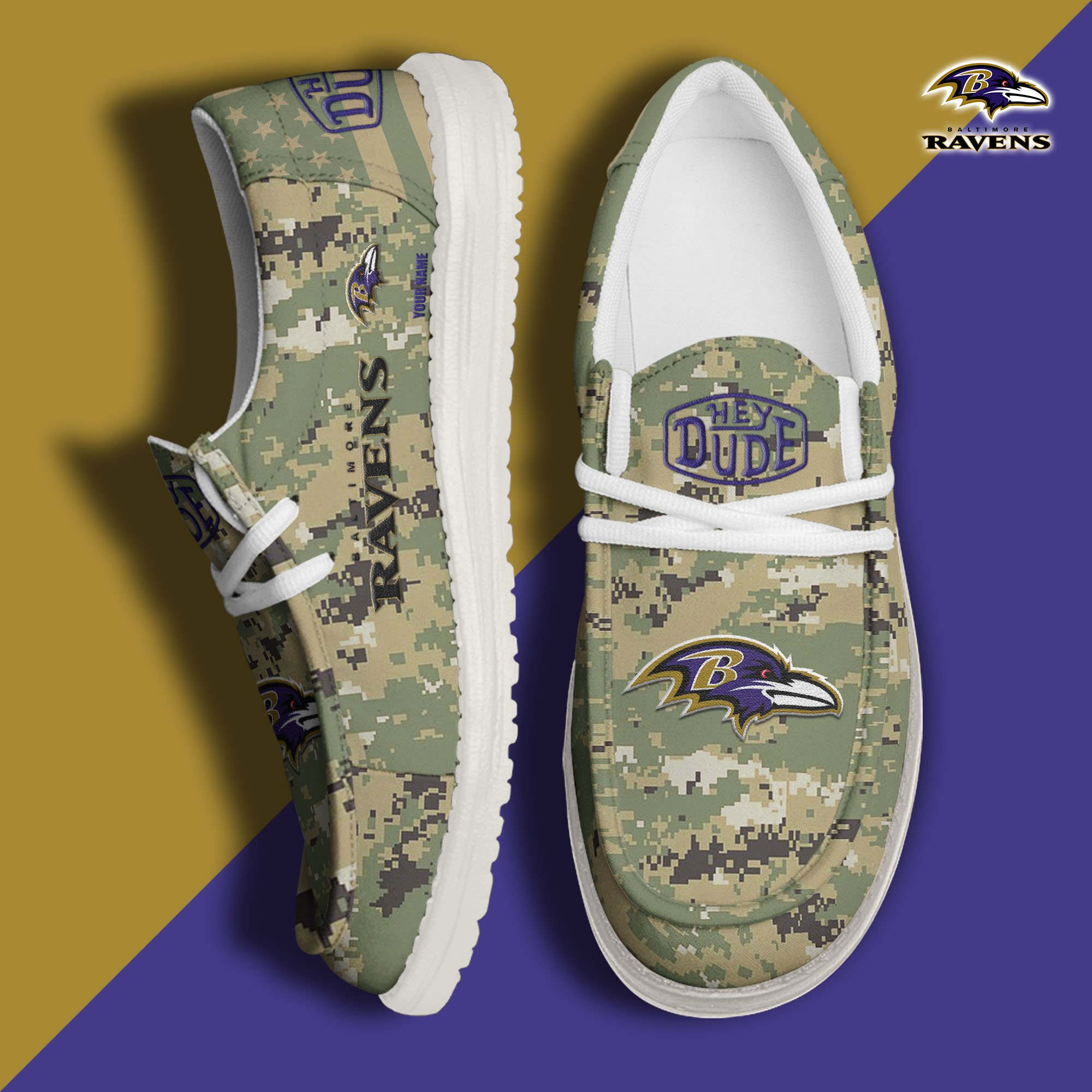 JWFancy Baltimore Ravens Hey Dude Shoes Wally Men's Lace Up Loafers Comfortable For Men And Women
