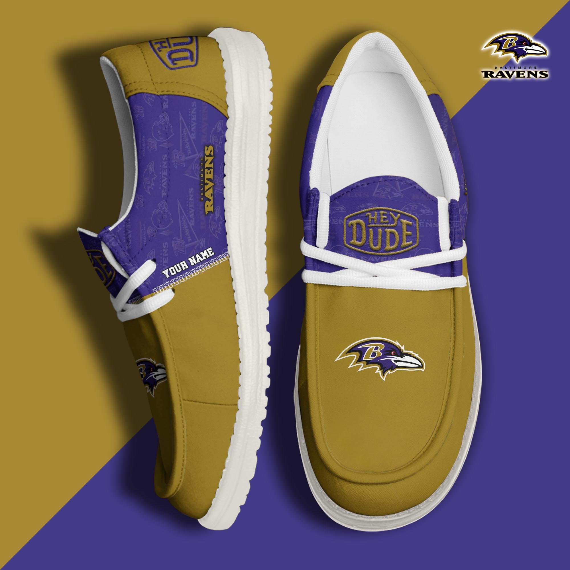 JWFancy Baltimore Ravens Hey Dude Shoes Wally Men's Lace Up Loafers Comfortable For Men And Women
