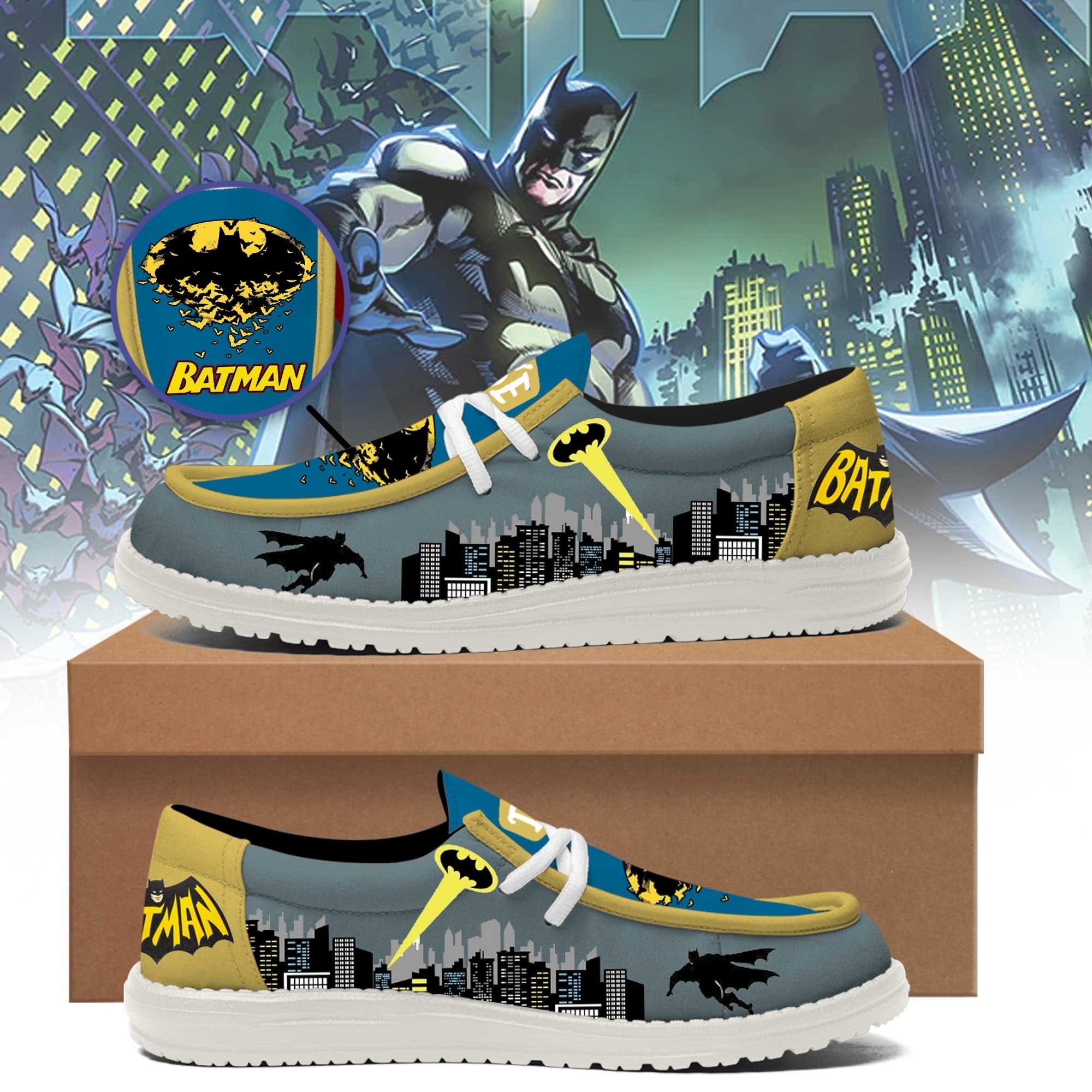 JWFancy Batman Hey Dude Shoes Wally Men's Lace Up Loafers Comfortable For Men And Women