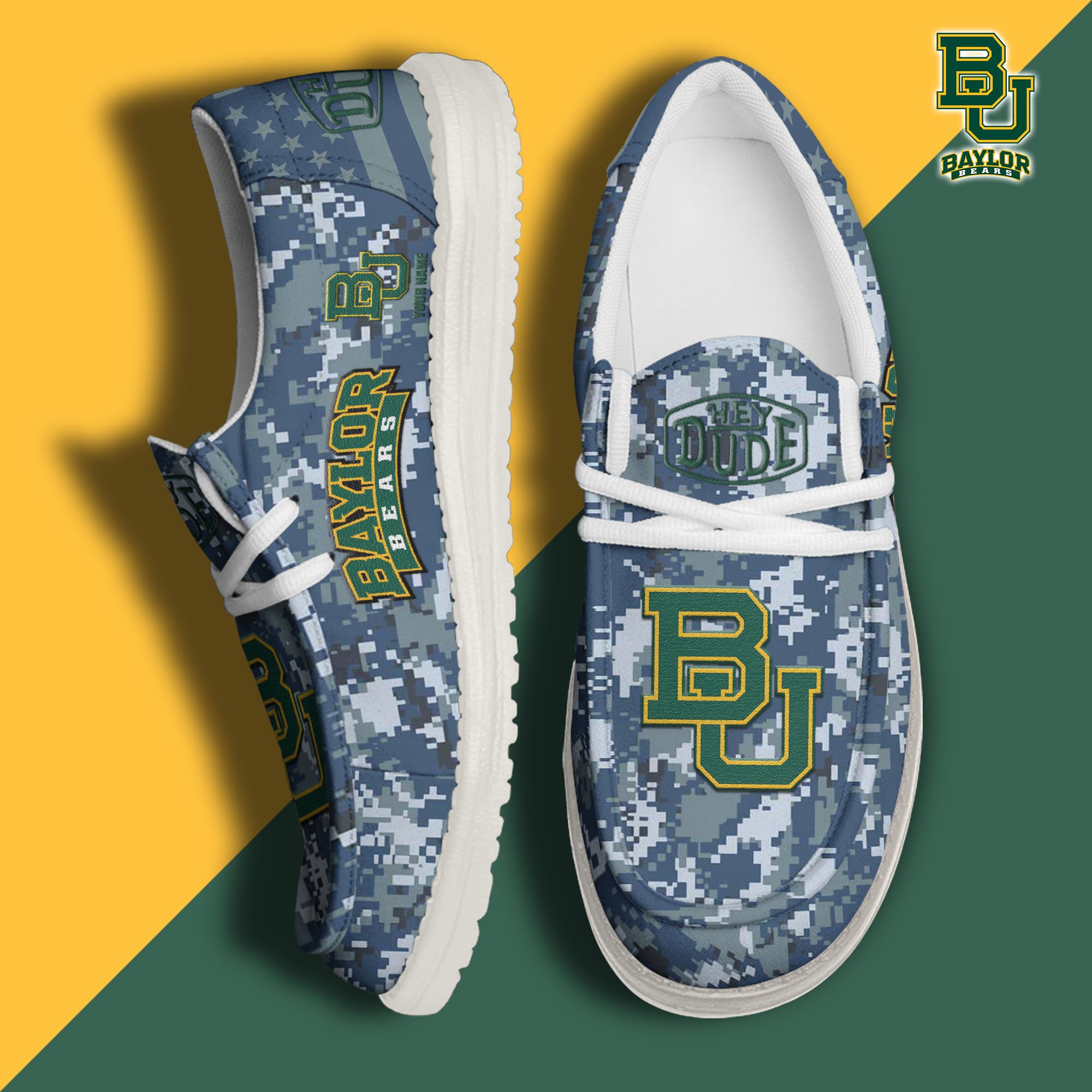 JWFancy Baylor Bears Hey Dude Shoes Wally Men's Lace Up Loafers Comfortable For Men And Women